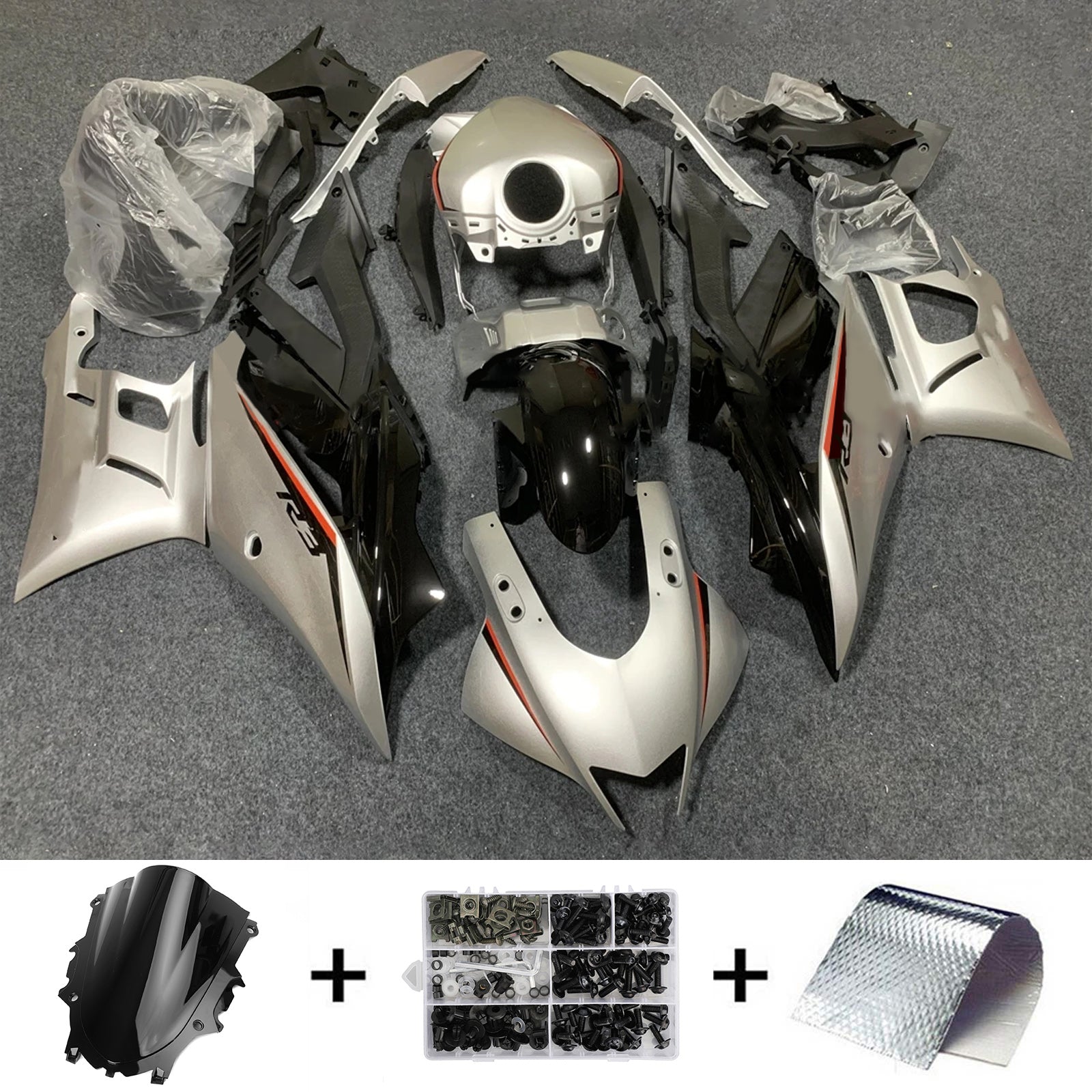 AMOTOPT 2019-2021 YAMAHA YZF-R3 R25 BLACK SLATER Fairing Kit