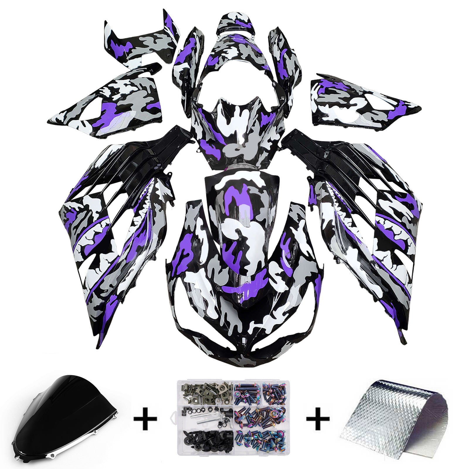 Amotopart 2012-2025 Kawasaki ZX14R ZZR1400 Camouflage Purple Grey Fairing Kit