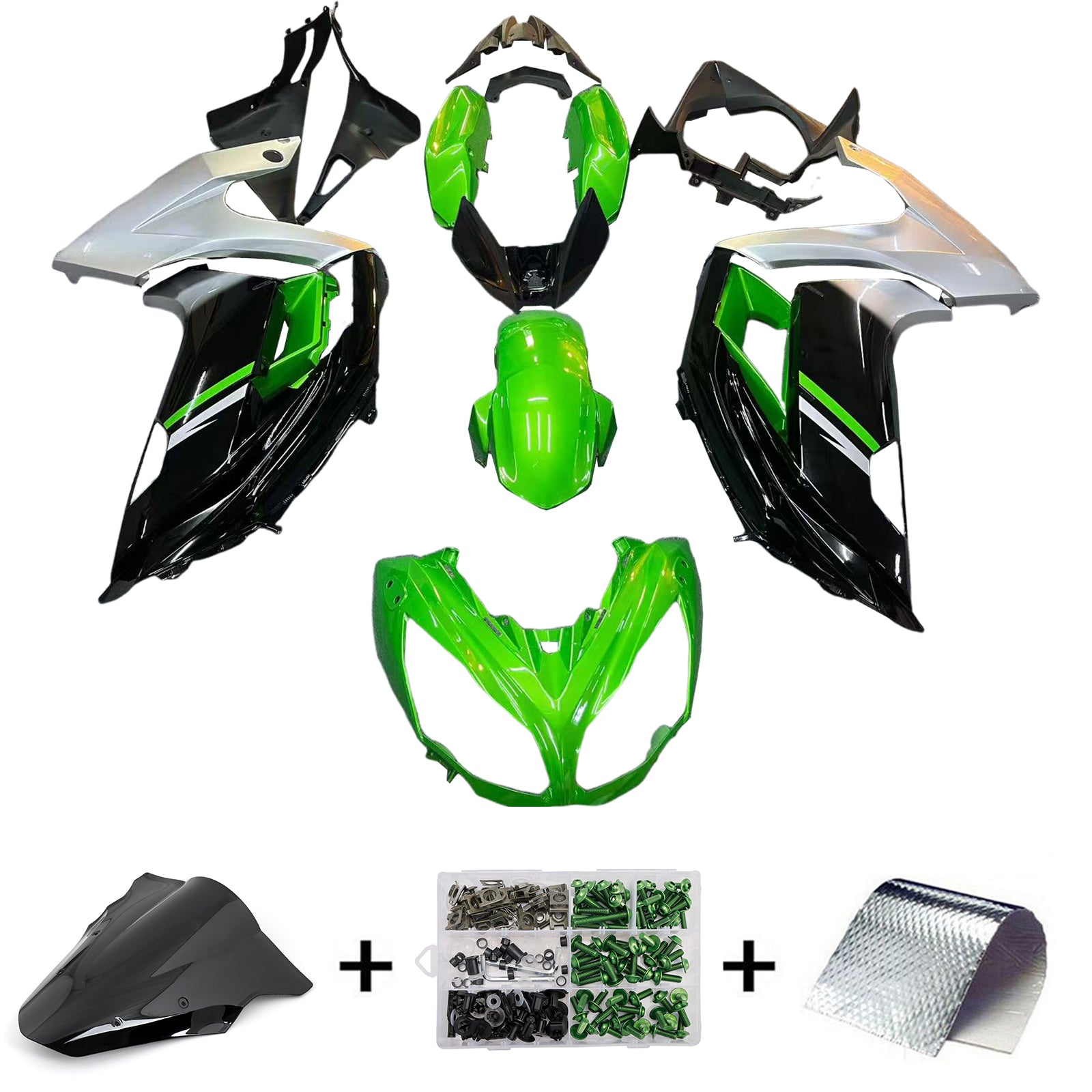Amotopart 2012-2016 Kawasaki Ninja 650 EX650 Green Black White Fairing Kit
