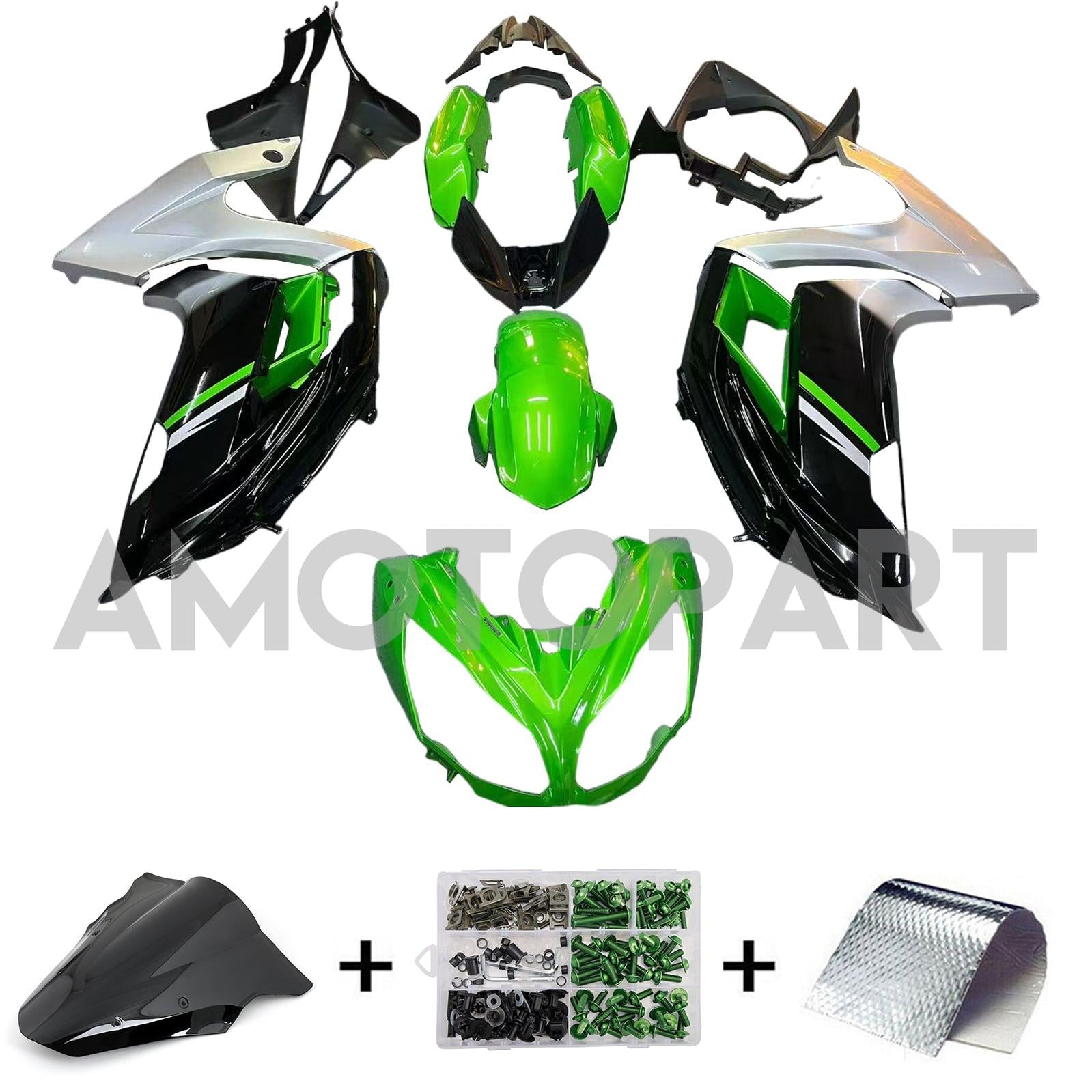 Amotopart 2012-2016 Kawasaki Ninja 650 EX650 Green Black White Fairing Kit