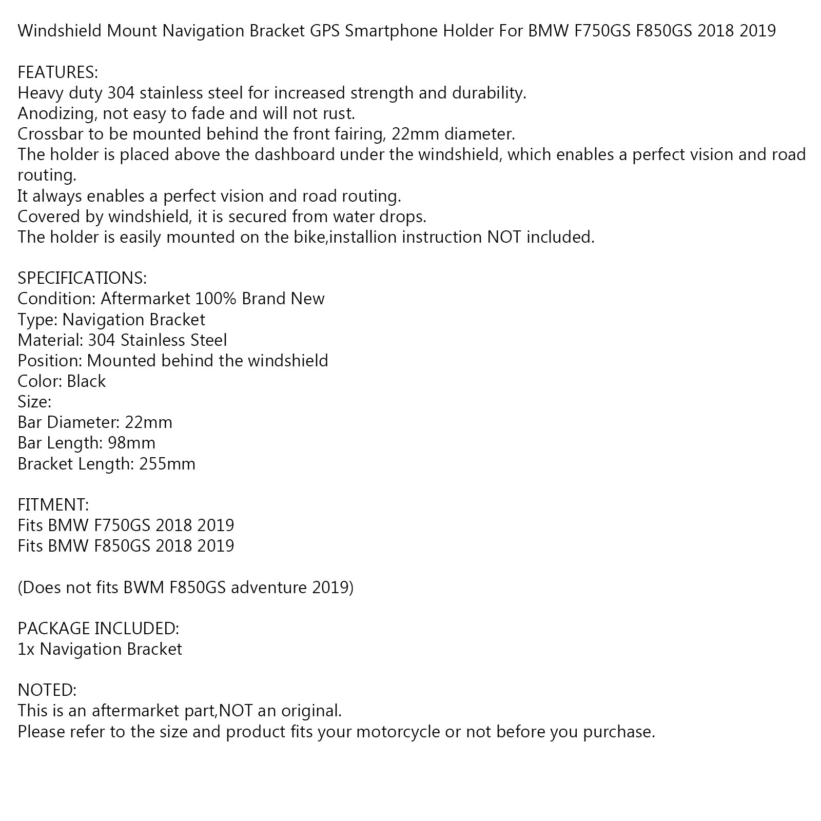 Soporte negro para parabrisas, soporte para Smartphone/GPS para BMW F750GS F850GS 18-19