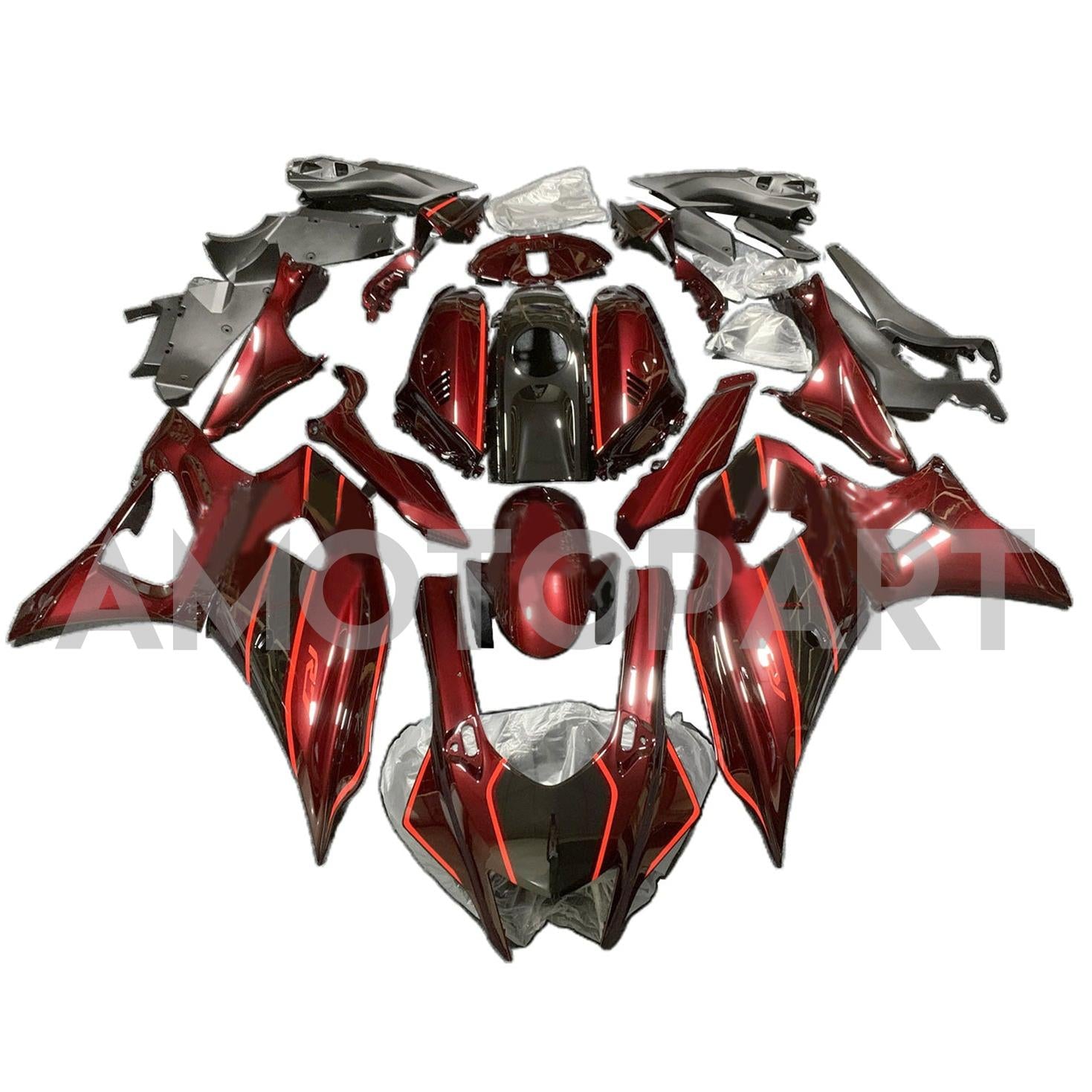 AMOTOPT 2021-2025 YAMAHA YZF-R7 BLACK Dark Red Fairing Kit