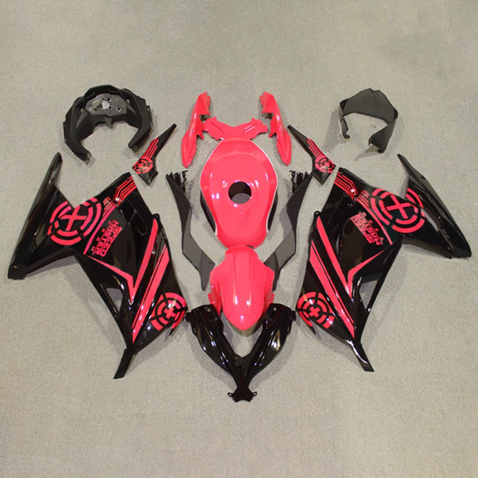 Amotopart 2013-2024 Kawasaki EX300/Ninja300 Glossy Black Pink Fairing Kit