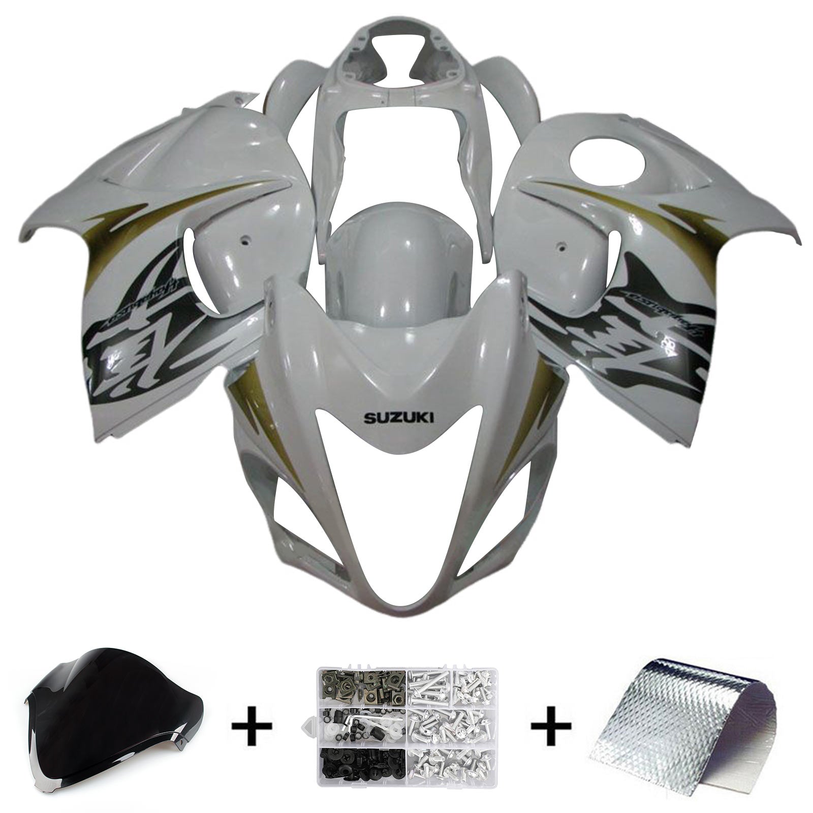 Amotopart 2008-2020 GSX1300R Hayabusa Suzuki White & Black Fairing Kit