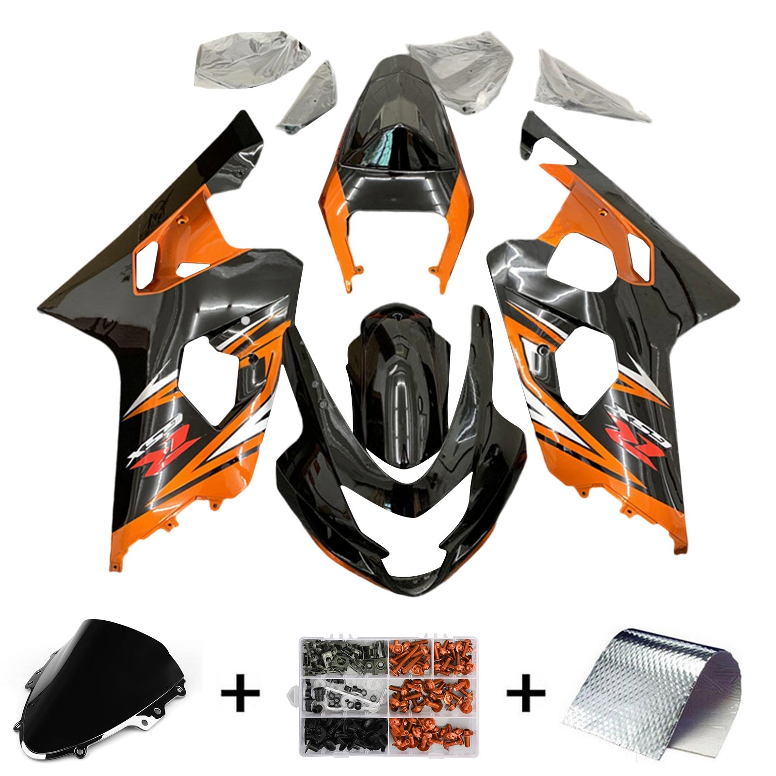Amotopart 2004-2005 Suzuki GSXR 600/750 K4 Noir&Kit de carénage orange