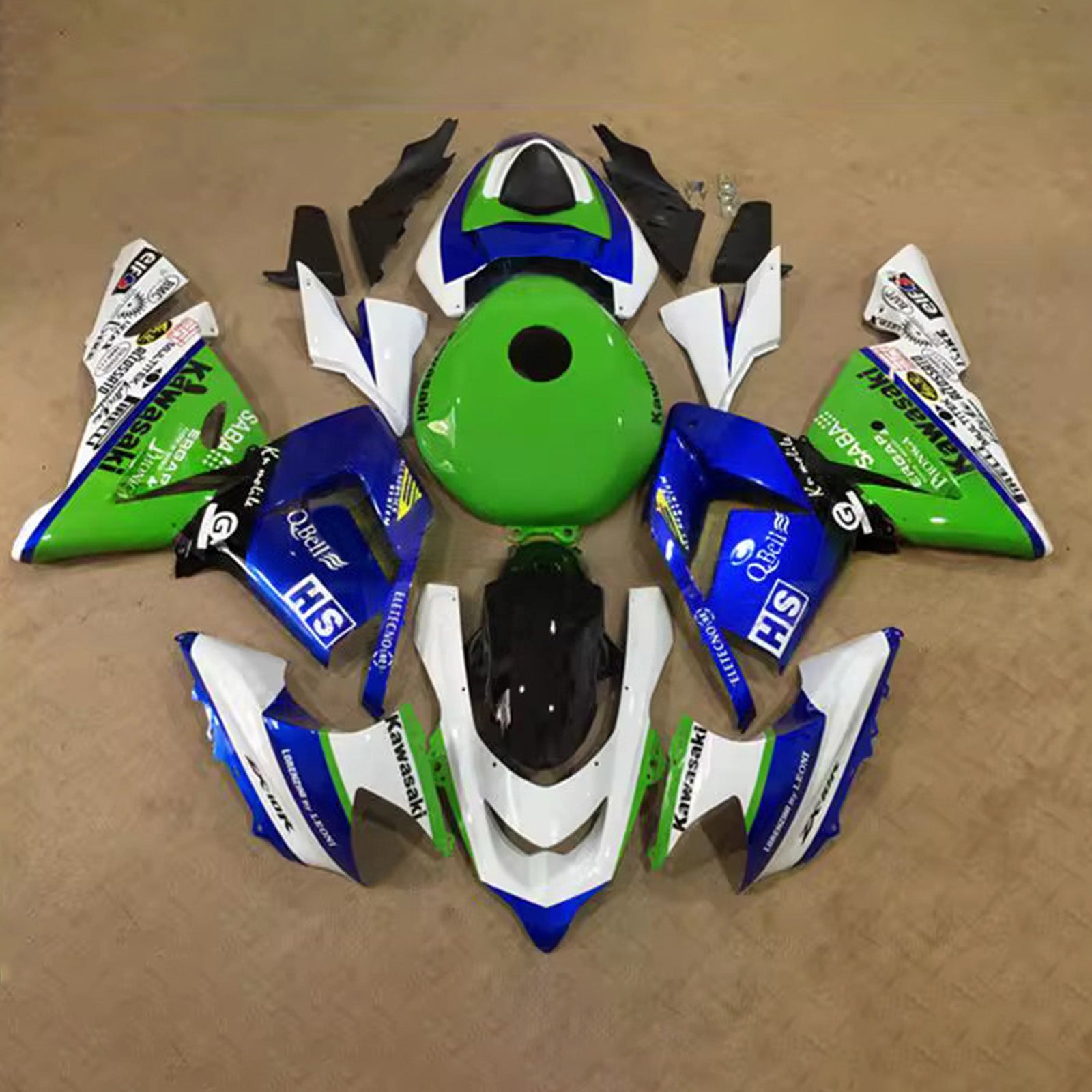 Amotopart 2004-2005 Kawasaki ZX10R Green Blue White Fairing Kit