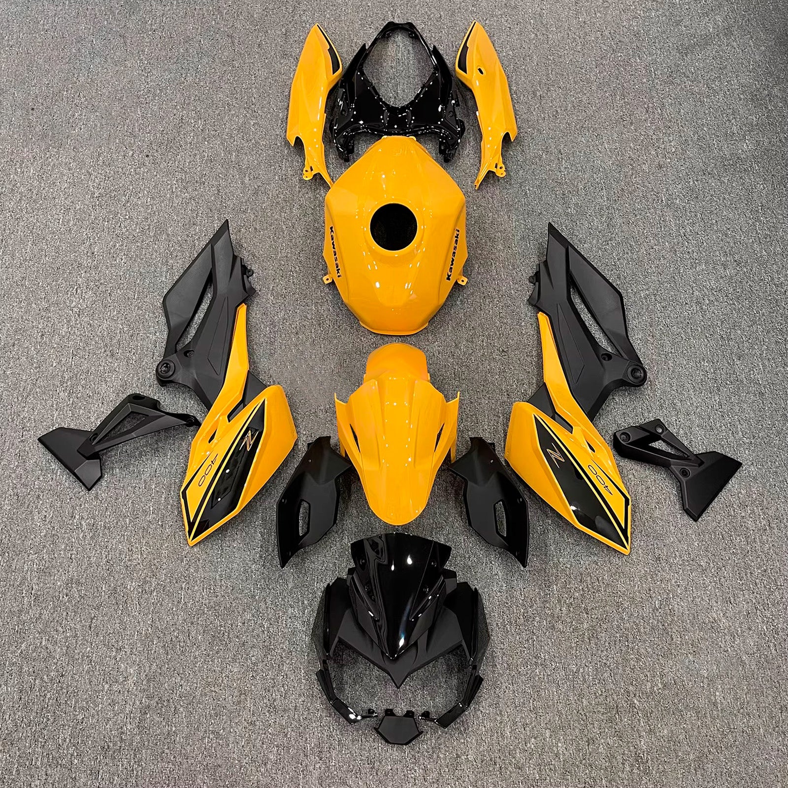 Amotopart 2018-2024 Kawasaki Z400 Yellow Black Fairing Kit