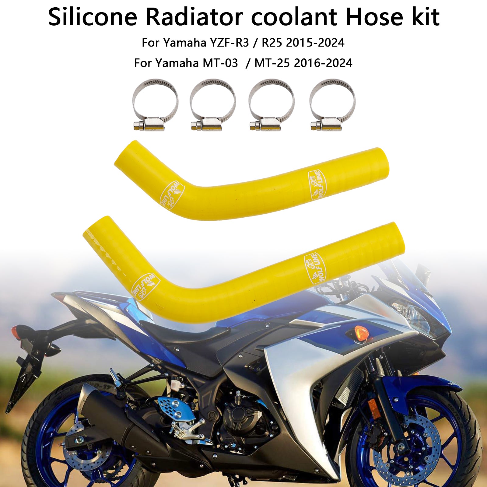 2015-2024 Yamaha MT-03 MT-25 YZF R3 R25 Mangueira de resfriador de radiador de silicone R25