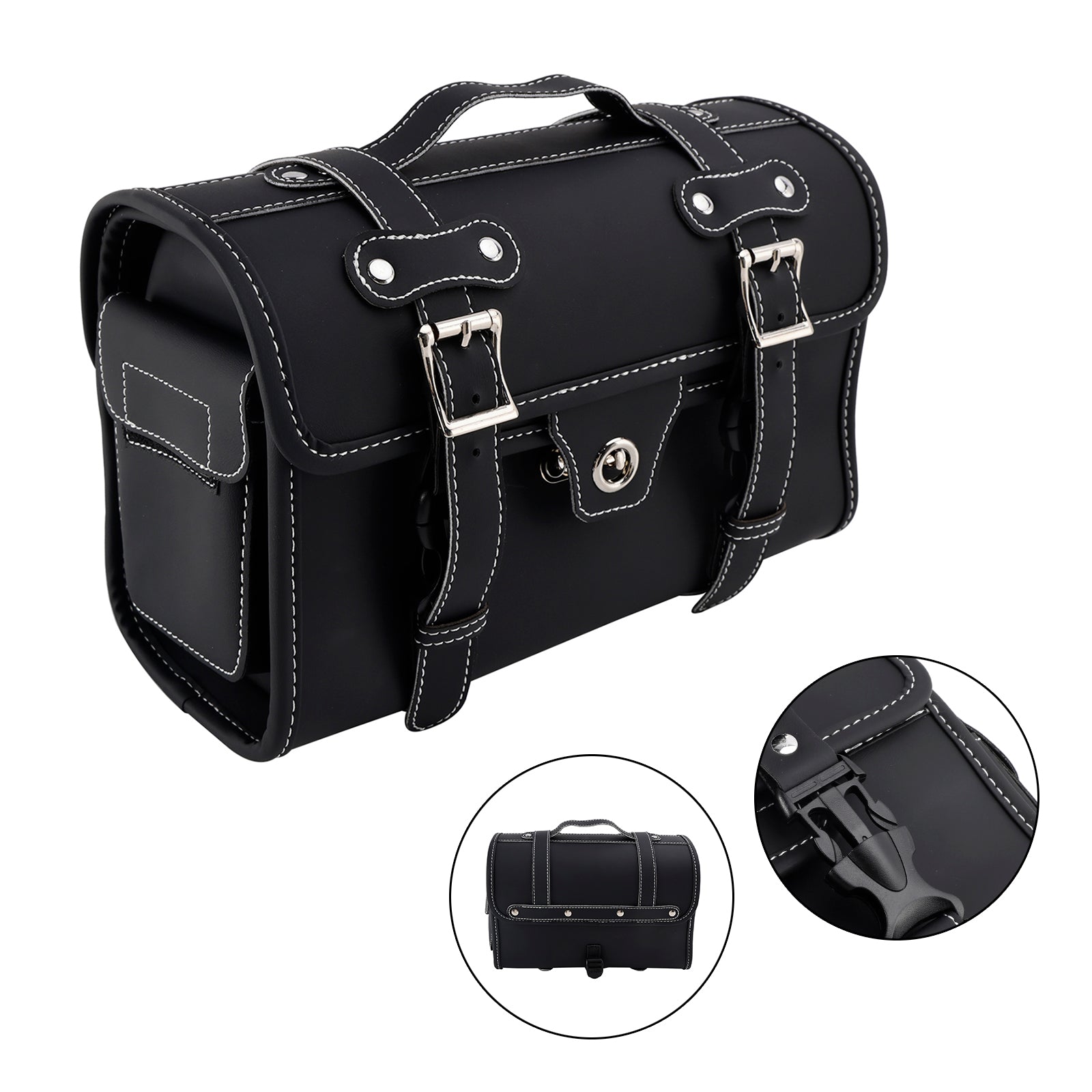 Motorbike Black Tail Bag Pu Side Saddlebag Pannier Luggage Pouch Storage