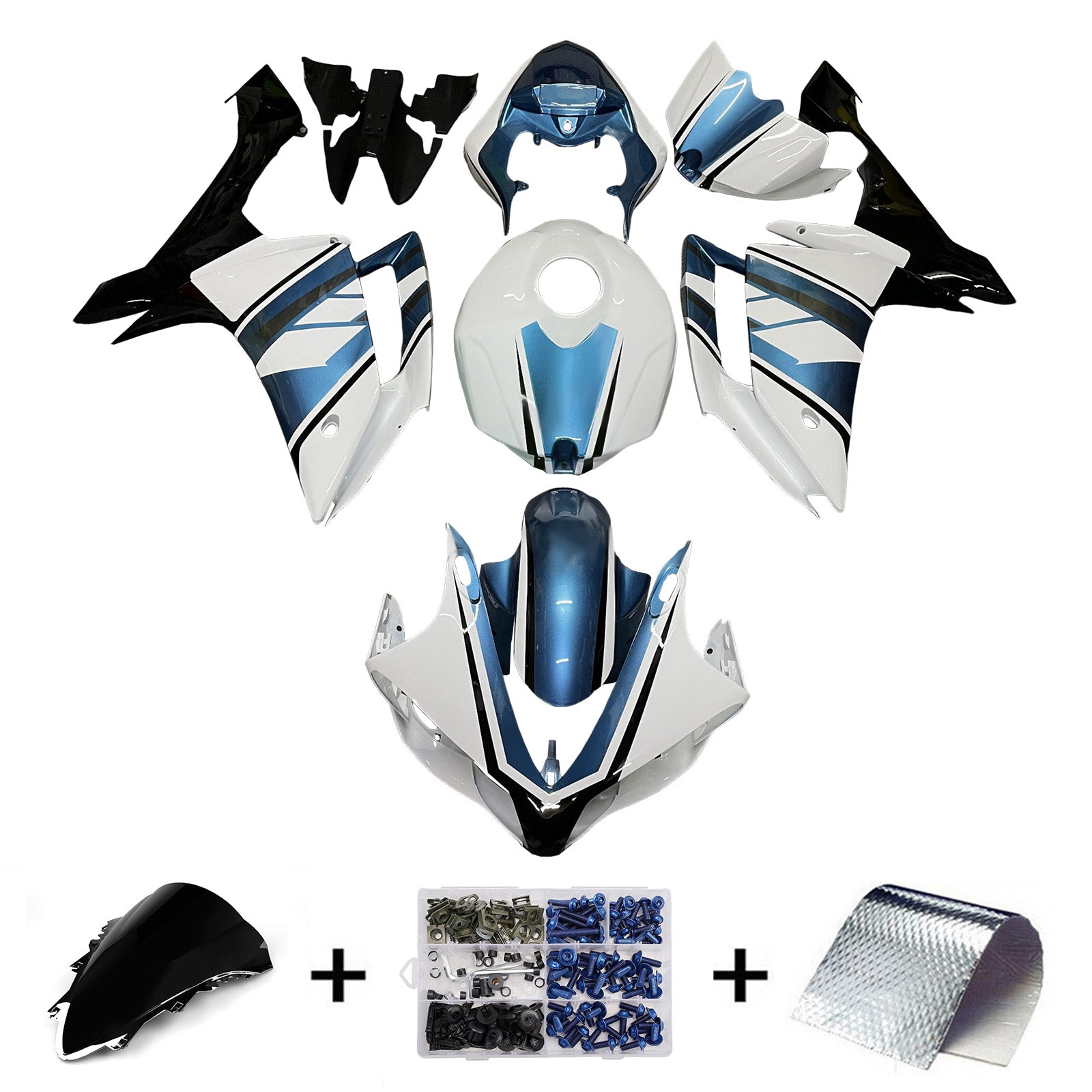 Amotopart 2007-2008 Yamaha YZF-R1 White Blue Fairing Kit