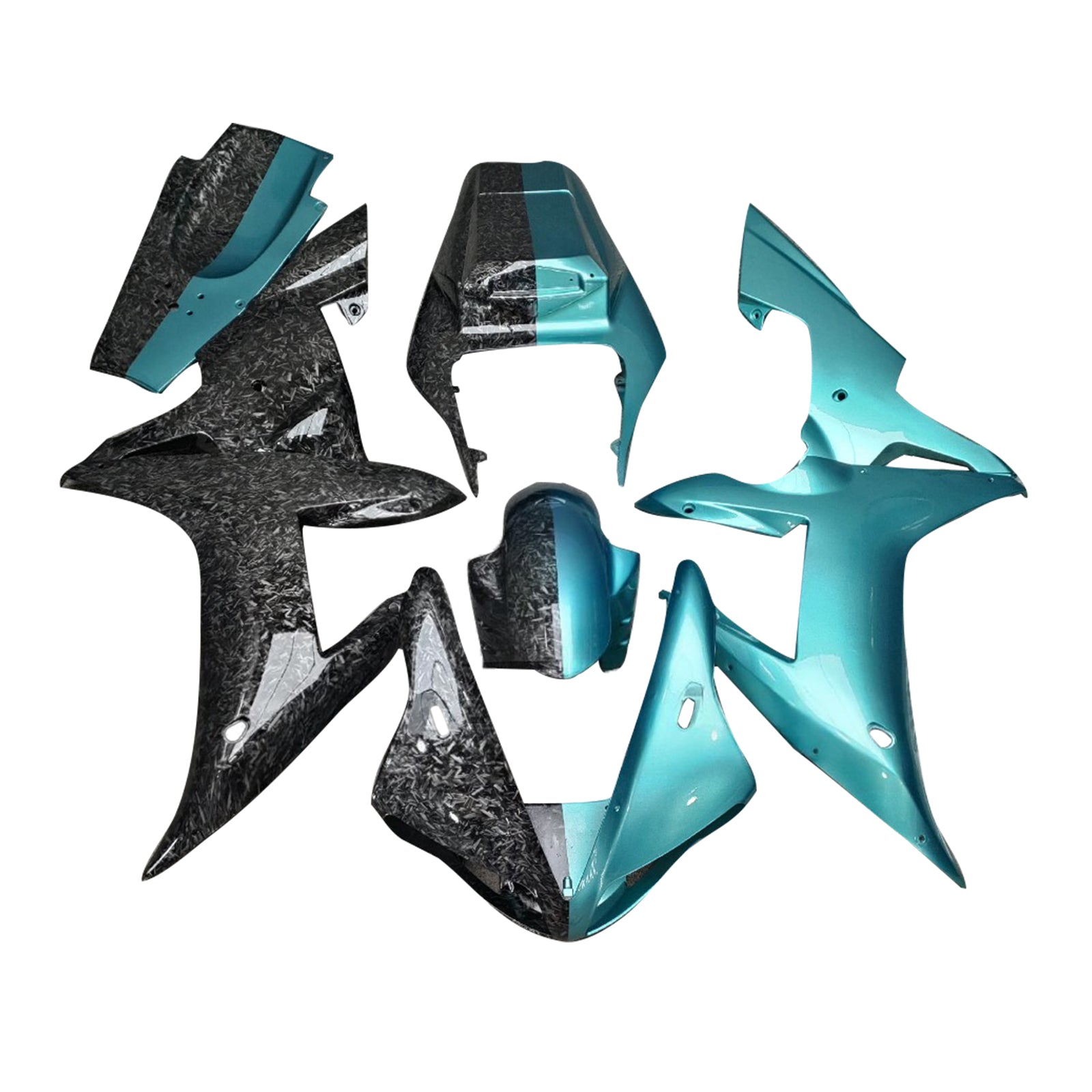 Amotopart 2002-2003 Yamaha YZF-R1 Forged Carbon Fiber Cyan Blue Fairing Kit
