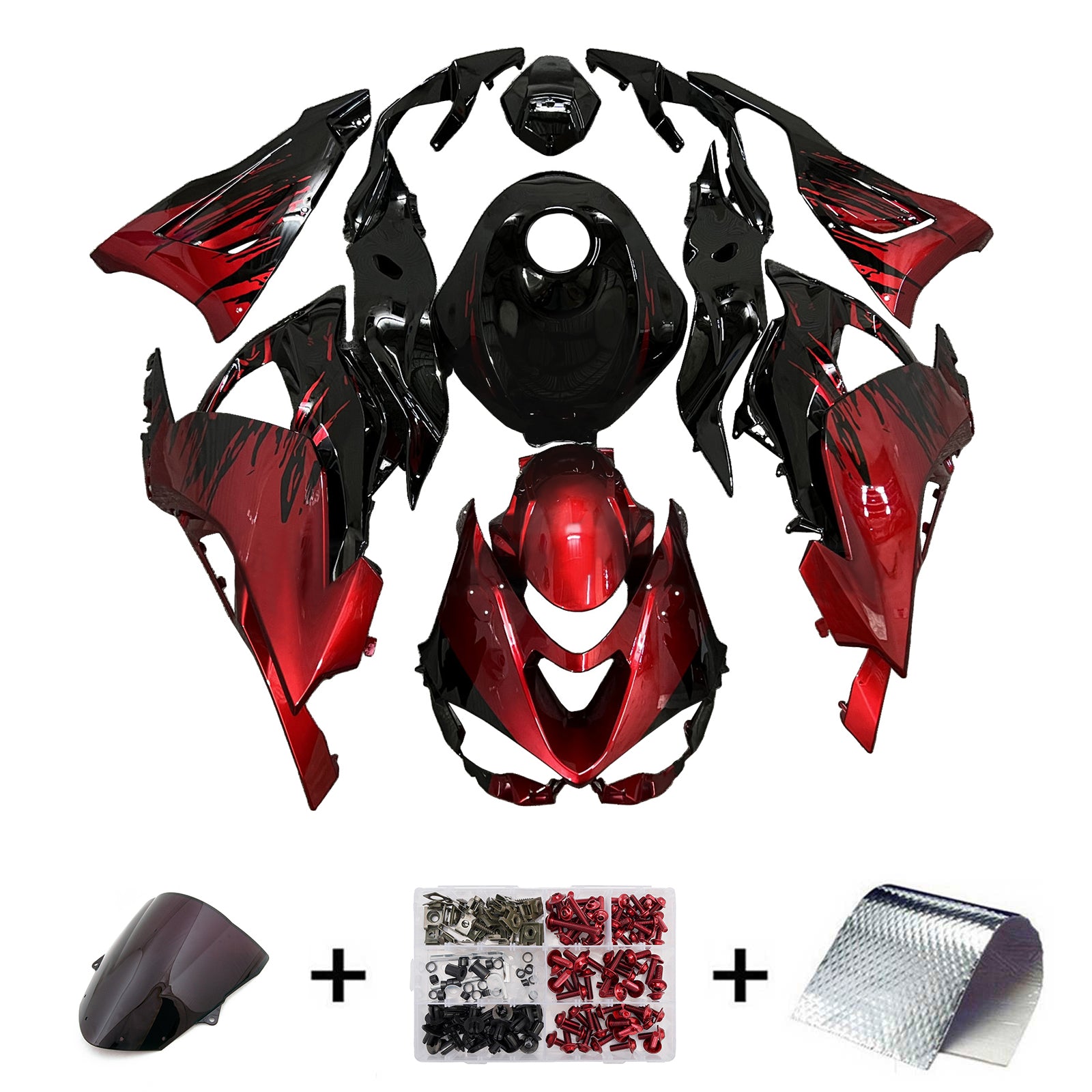 Amotopart 2024-2025 Kawasaki ZX-6R Glossy Red Black Fairing Kit