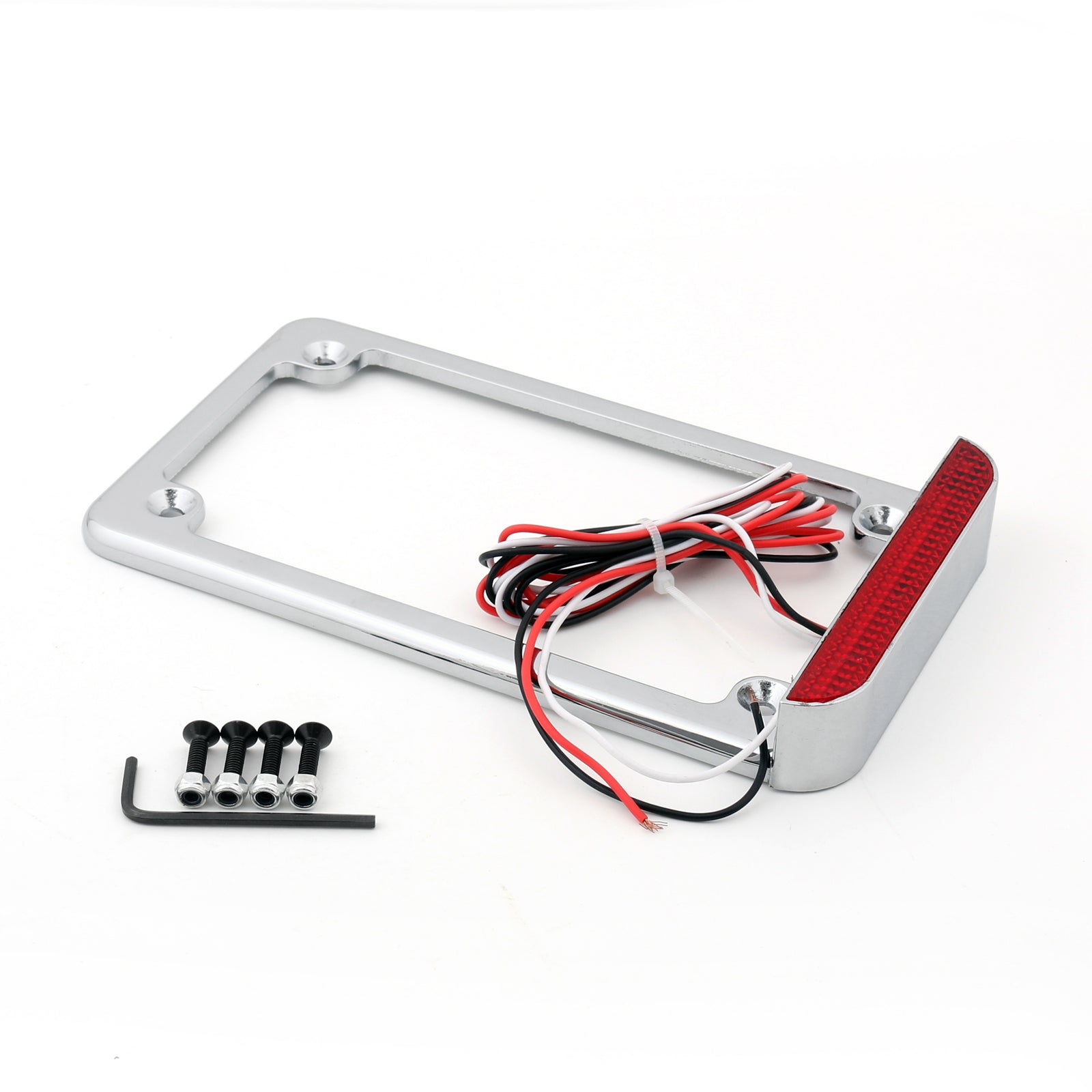 Universele motorfiets 3" LED kentekenplaat frame met LED achterlicht remlicht chroom