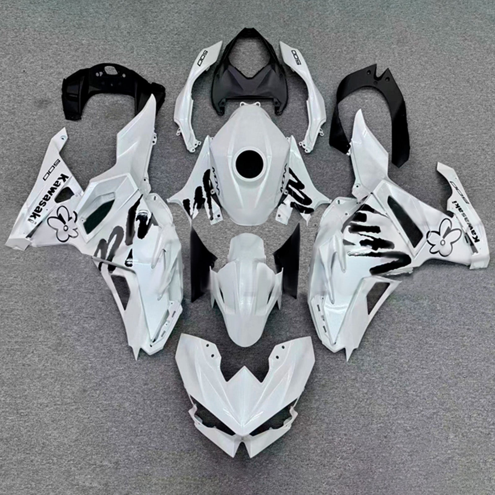 Amotopart 2024-2025 Kawasaki Ninja 500 White Black Fairing Kit