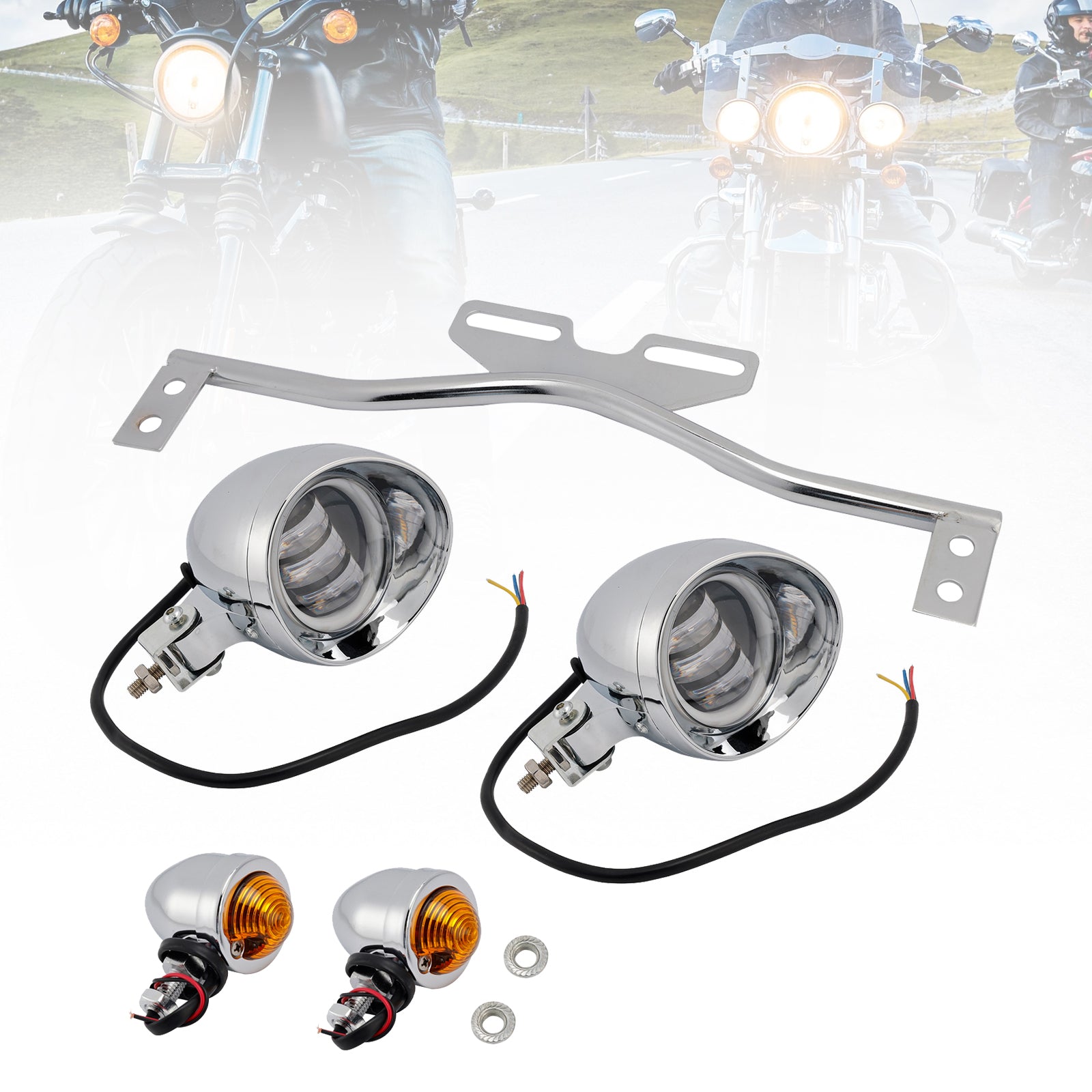 Racer Bobber Chopper Motorcycle Beam Headlight Fog Lamp Custom Chrome #D21