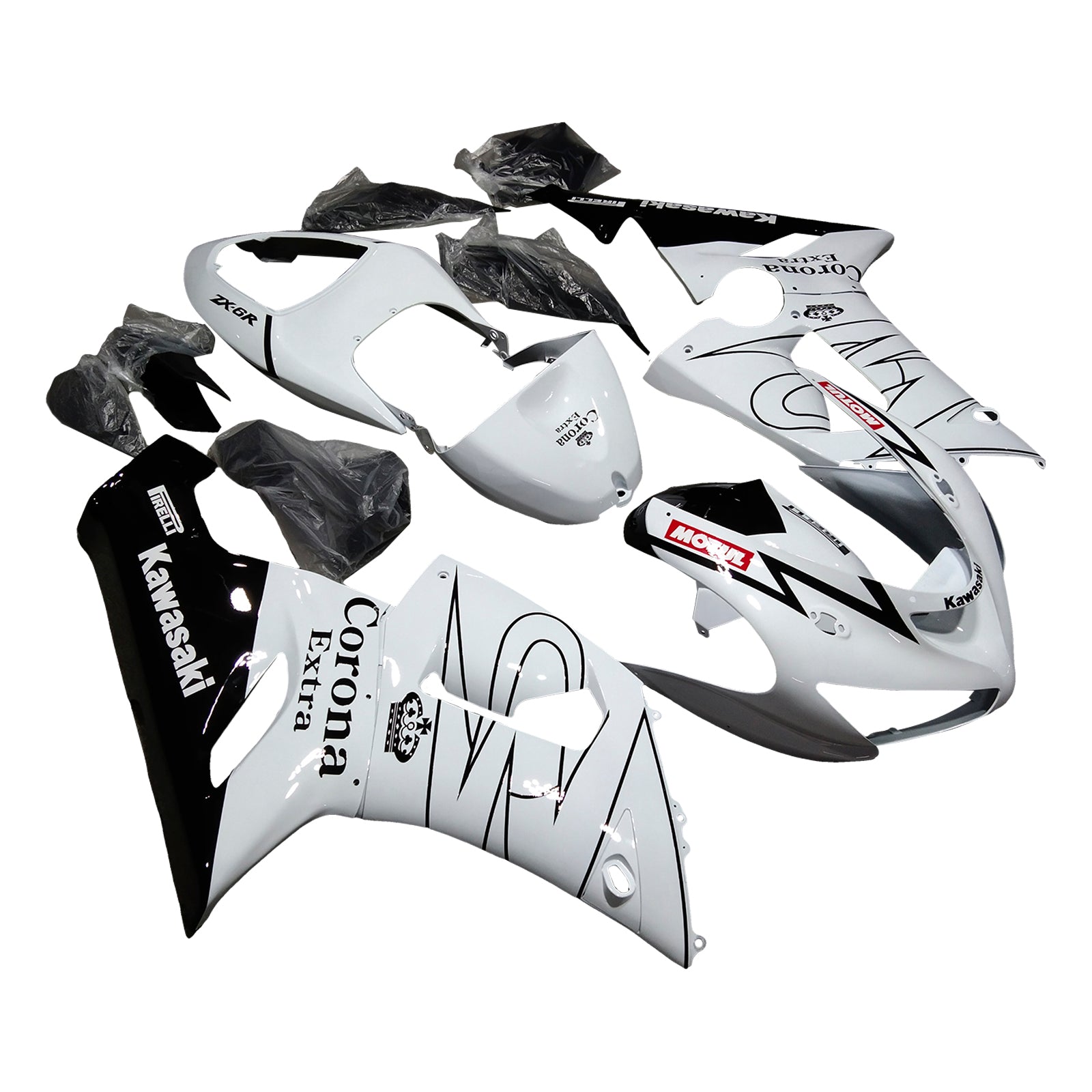 Amotopart 2005-2006 Kawasaki ZX6R 636 White Black Fairing Kit