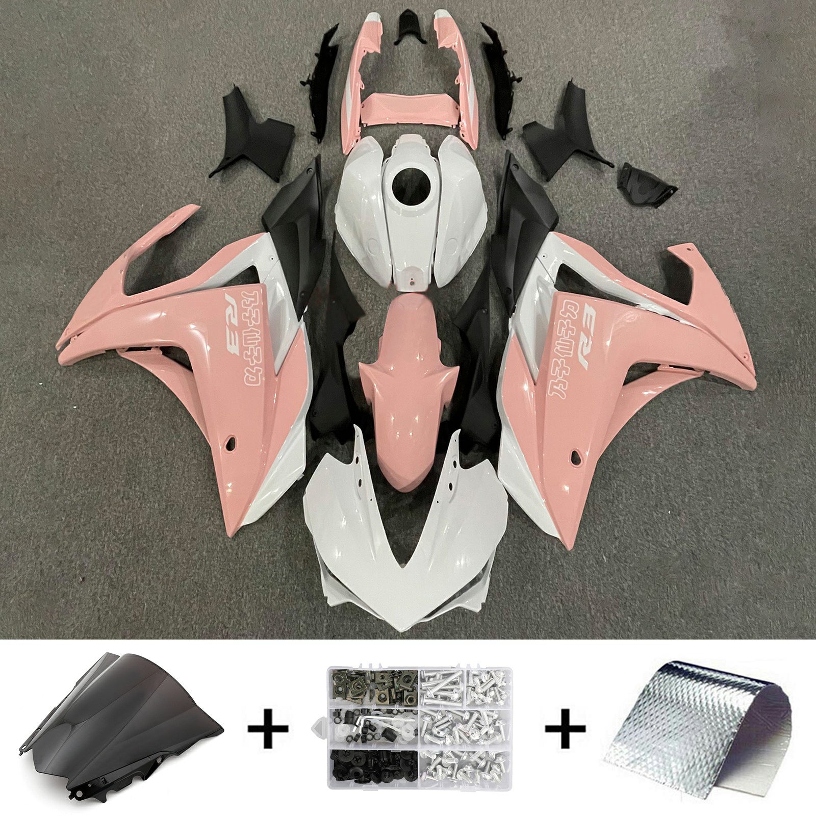 Amotopart YZF-R3 2014-2018 R25 2015-2017 Yamaha Pink & White Fairing Kit