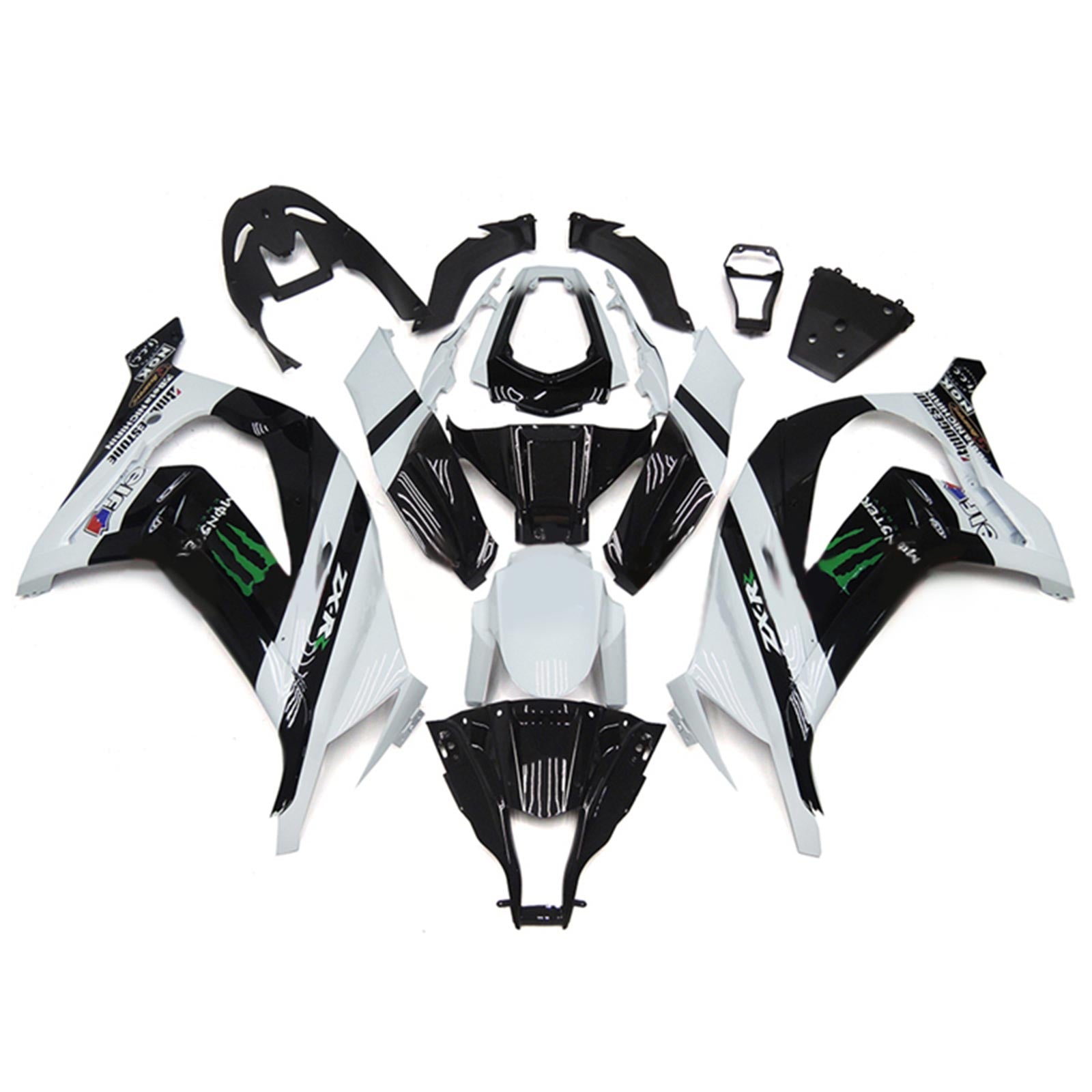 Amotopart 2011-2015 Kawasaki ZX10R White & Black With Monster Logo Style 3D Fairing Kit