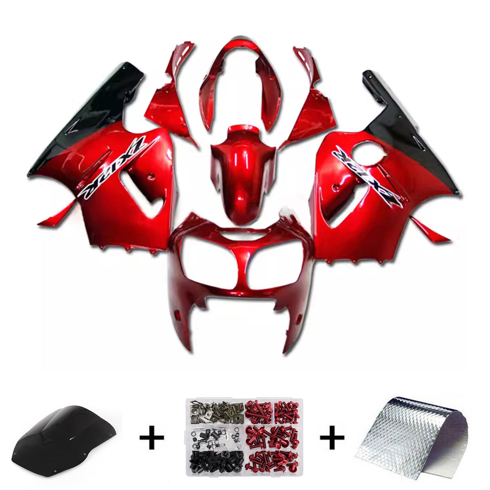 Amotopart 2000-2001 Kawasaki ZX12R Red Black Fairing Kit