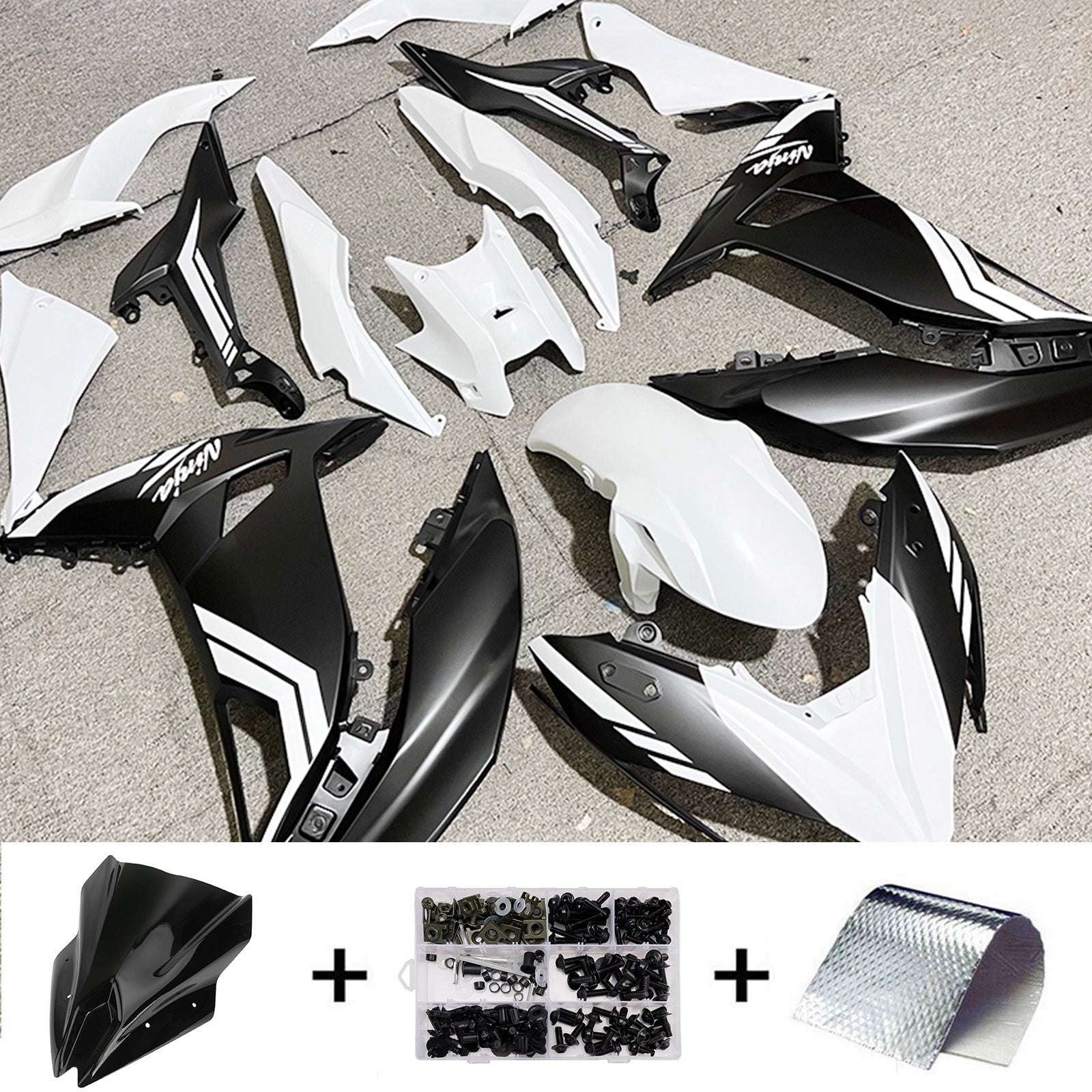 Amotopart 2017-2019 Kawasaki ER6F/Ninja650R White Black Fairing Kit