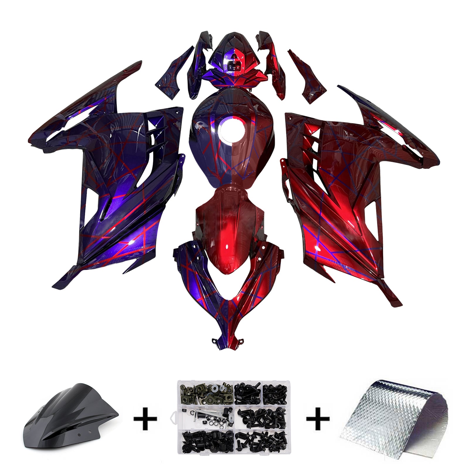 Amotopart 2013-2024 Kawasaki EX300 Ninja300 Red Purple Fairing Kit