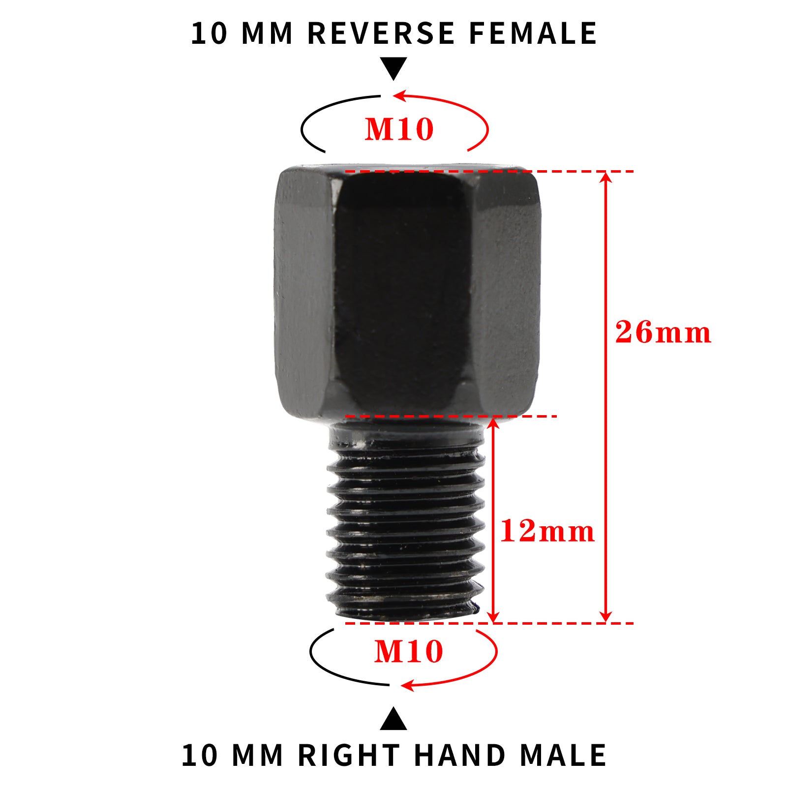 Universal Fit Motorcycle Scooter Mirror Adaptors 10mm Reverse to 10mm Standard
