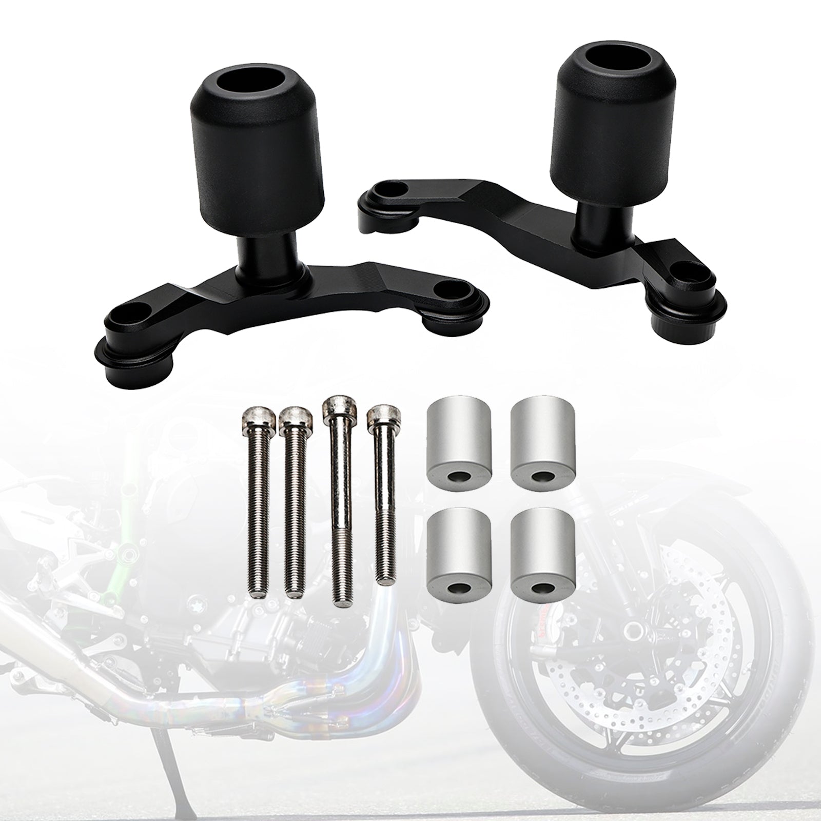 20-23 2021 Kawasaki Zh2 Cnc Anti-Crash Frame Sliders Protector Black