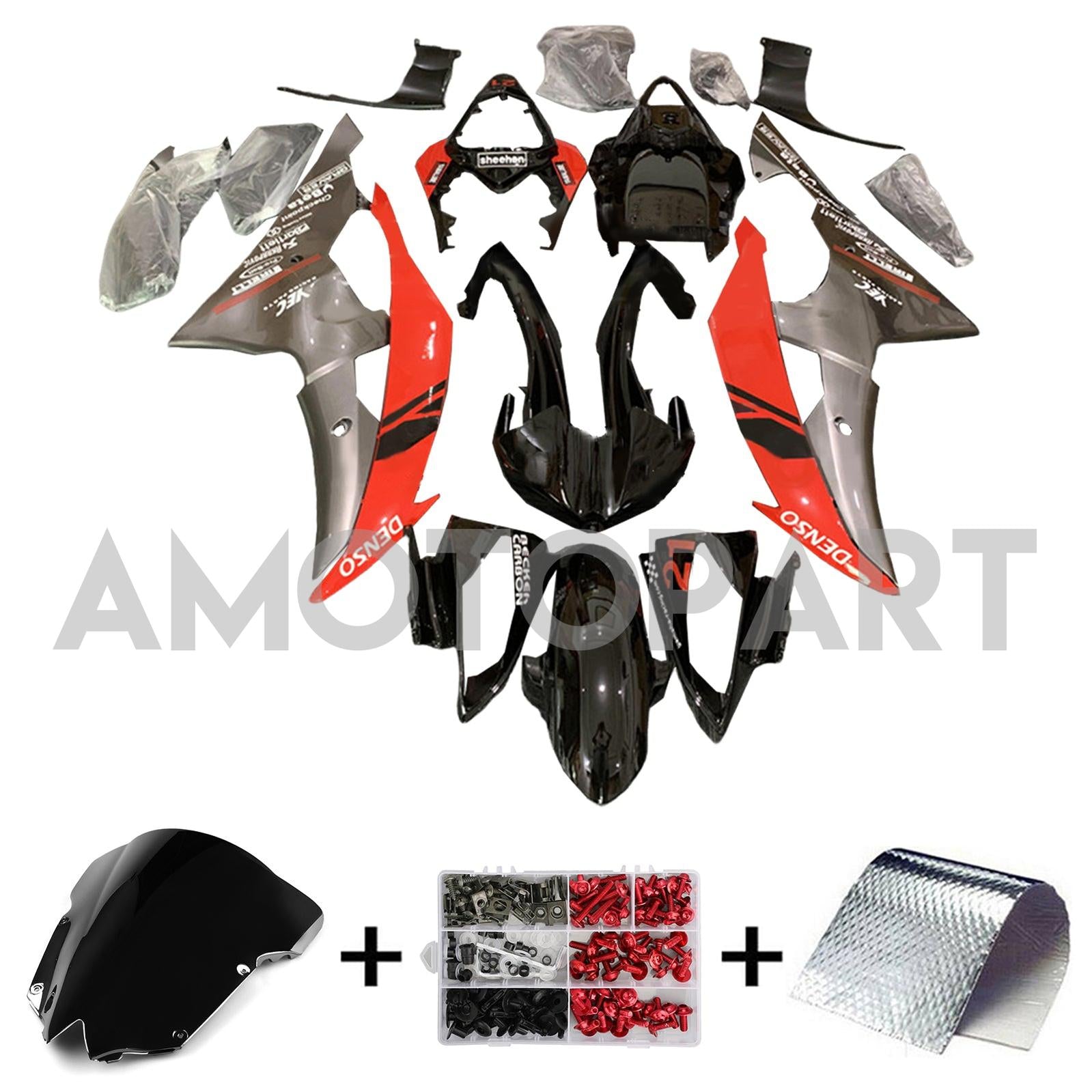 Amotopart 2008–2016 Yamaha YZF 600 R6 Rot&Grauer Verkleidungssatz