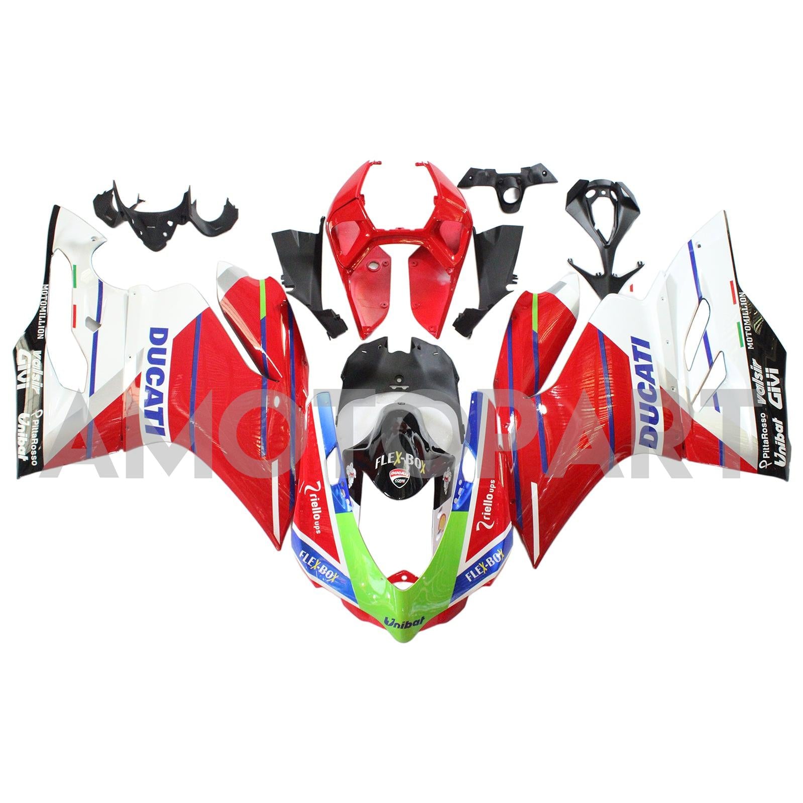 Amotopart 2012-2015 Ducati 899 Red White Green Fairing Kit