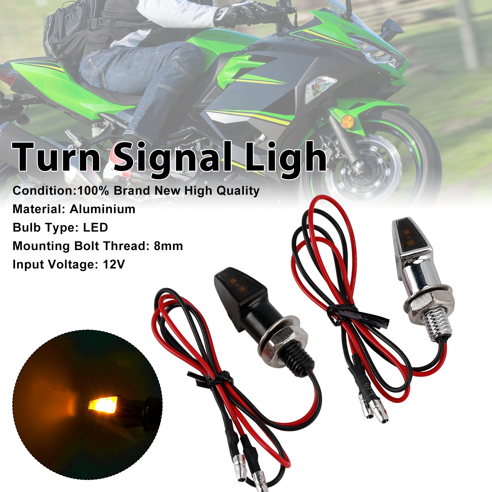 Universal MotorCycle 12V LED Turn Signal Indicator Light 8mm