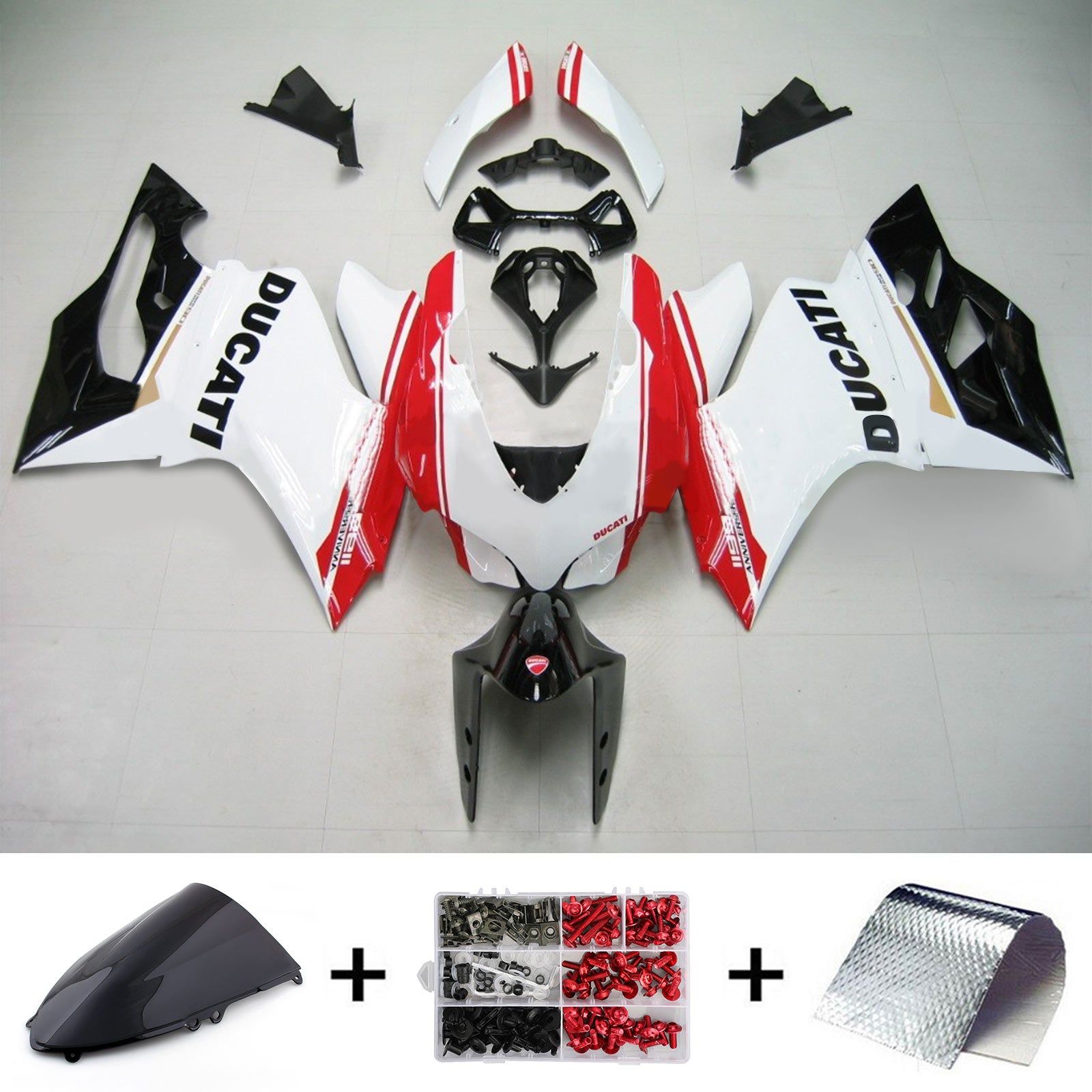 Amotopart 2012-2015 Ducati 899 Kit de carenagem branca preta vermelha preta
