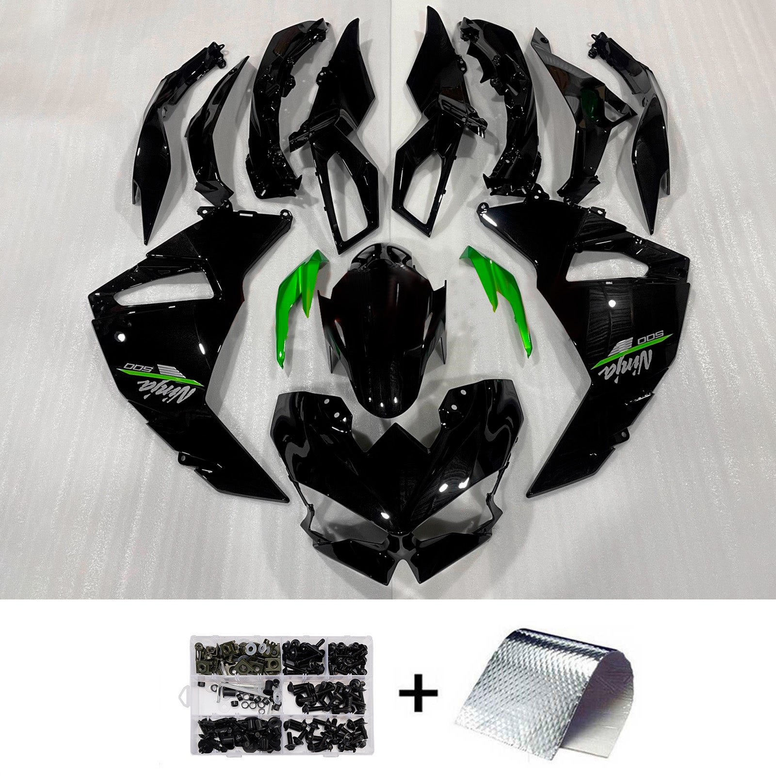 Amotopart 2024-2025 Kawasaki Ninja 500 Black and Green Fairing Kit