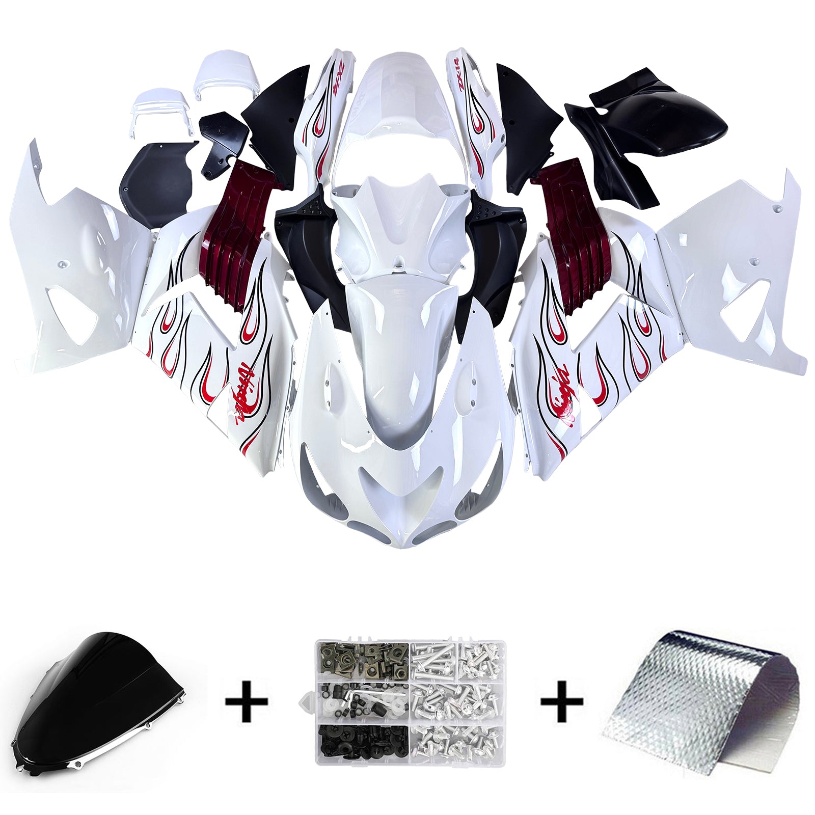 Amotopart 2006–2011 Kawasaki ZX14R ZZR1400 weißes Verkleidungsset