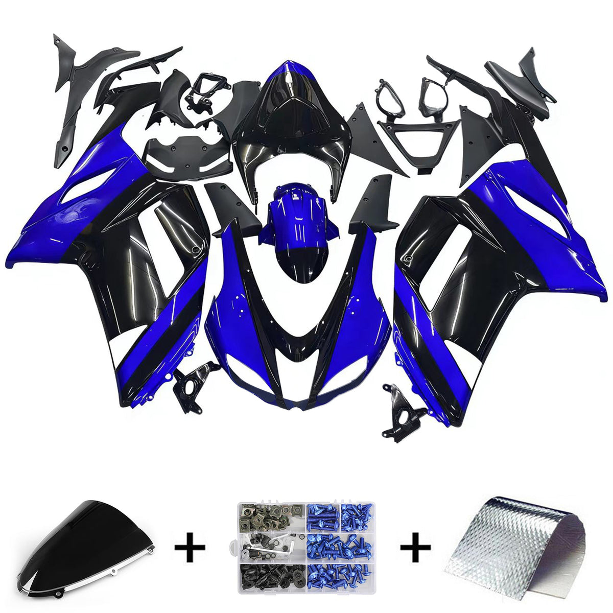 Amotopart 2007-2008 Kit carena Kawasaki ZX-6R 636 blu nero bianco
