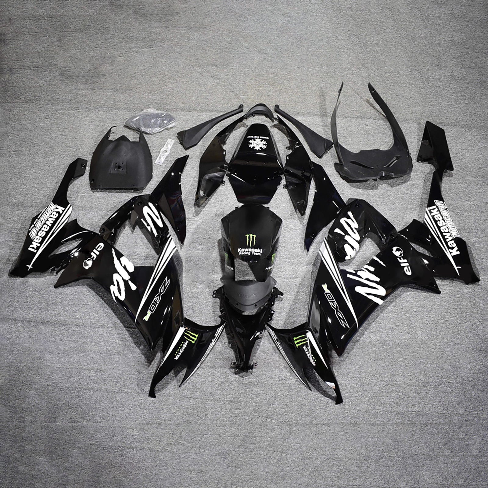 Amotopart 2008-2010 Kawasaki ZX10R Black with White Fairing Kit