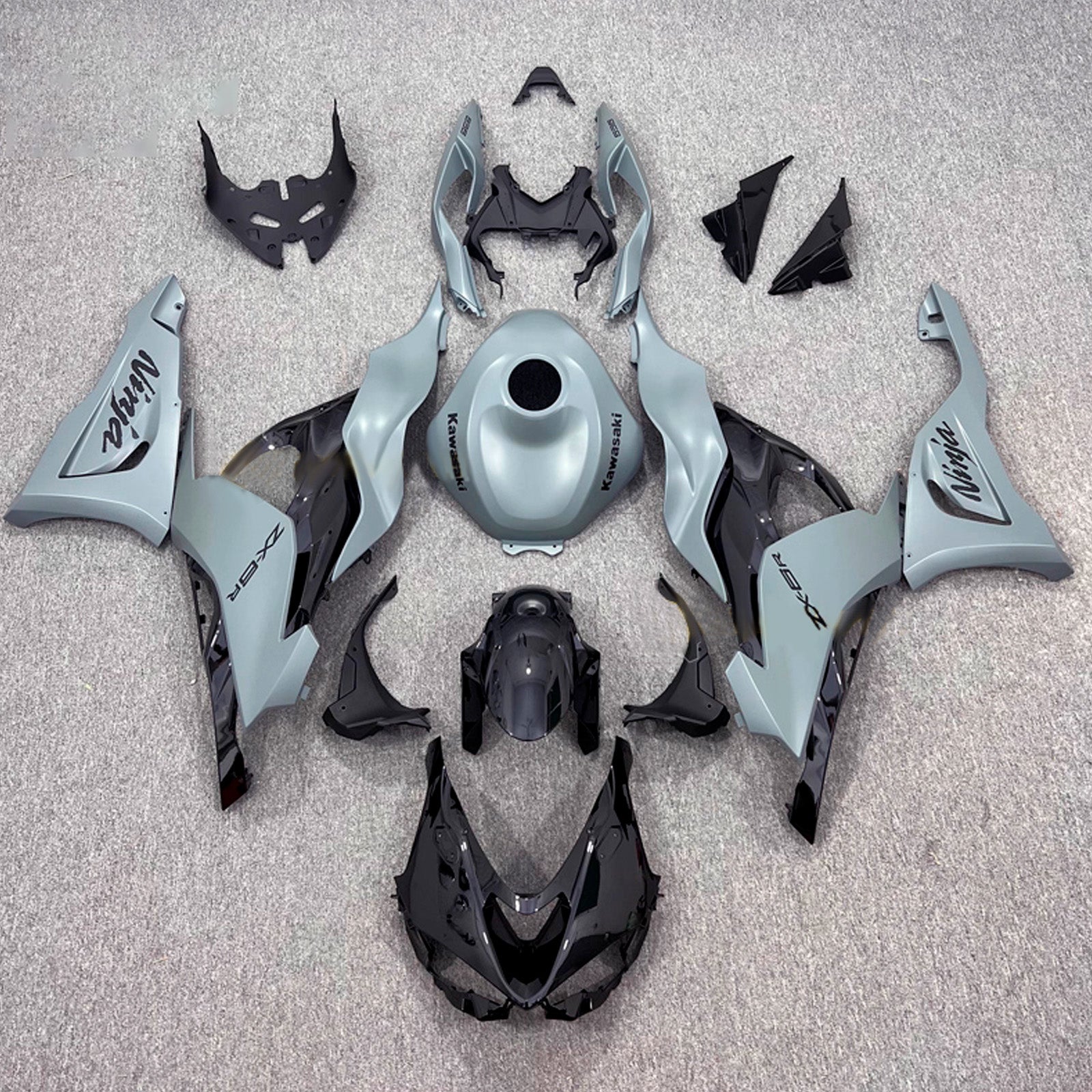 Amotopart 2024-2025 Kawasaki ZX-6R Grey Black Fairing Kit