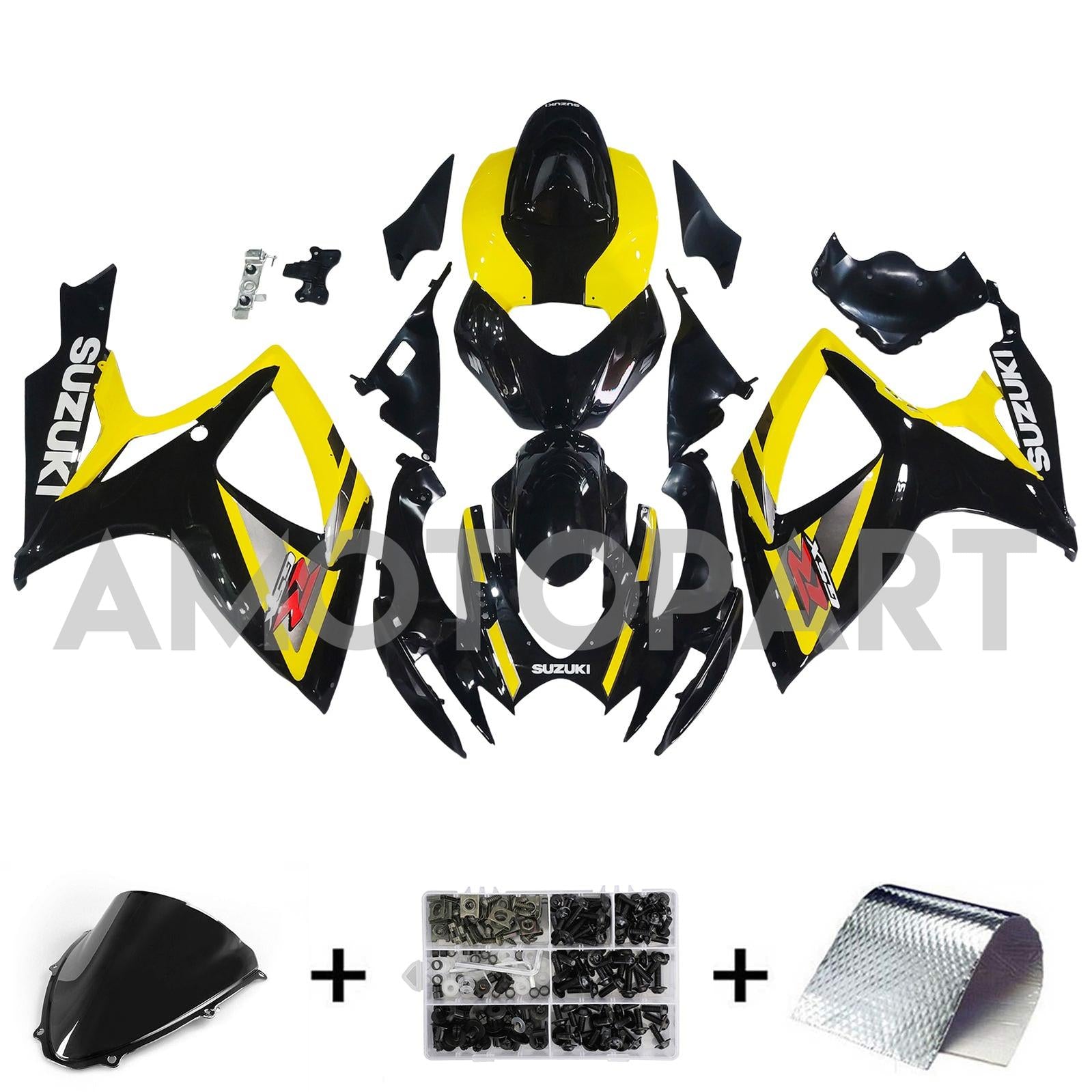 Amotopart 2006-2007 Suzuki GSXR 600/750 Glossy Yellow Black Fairing Kit