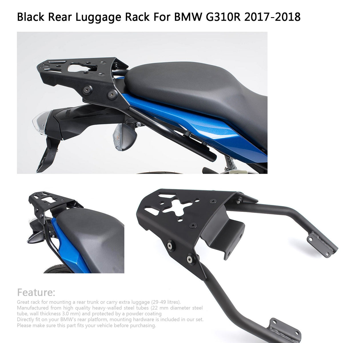 2017-2023 BMW G 310 R G310R Porte-bagages arrière - Noir