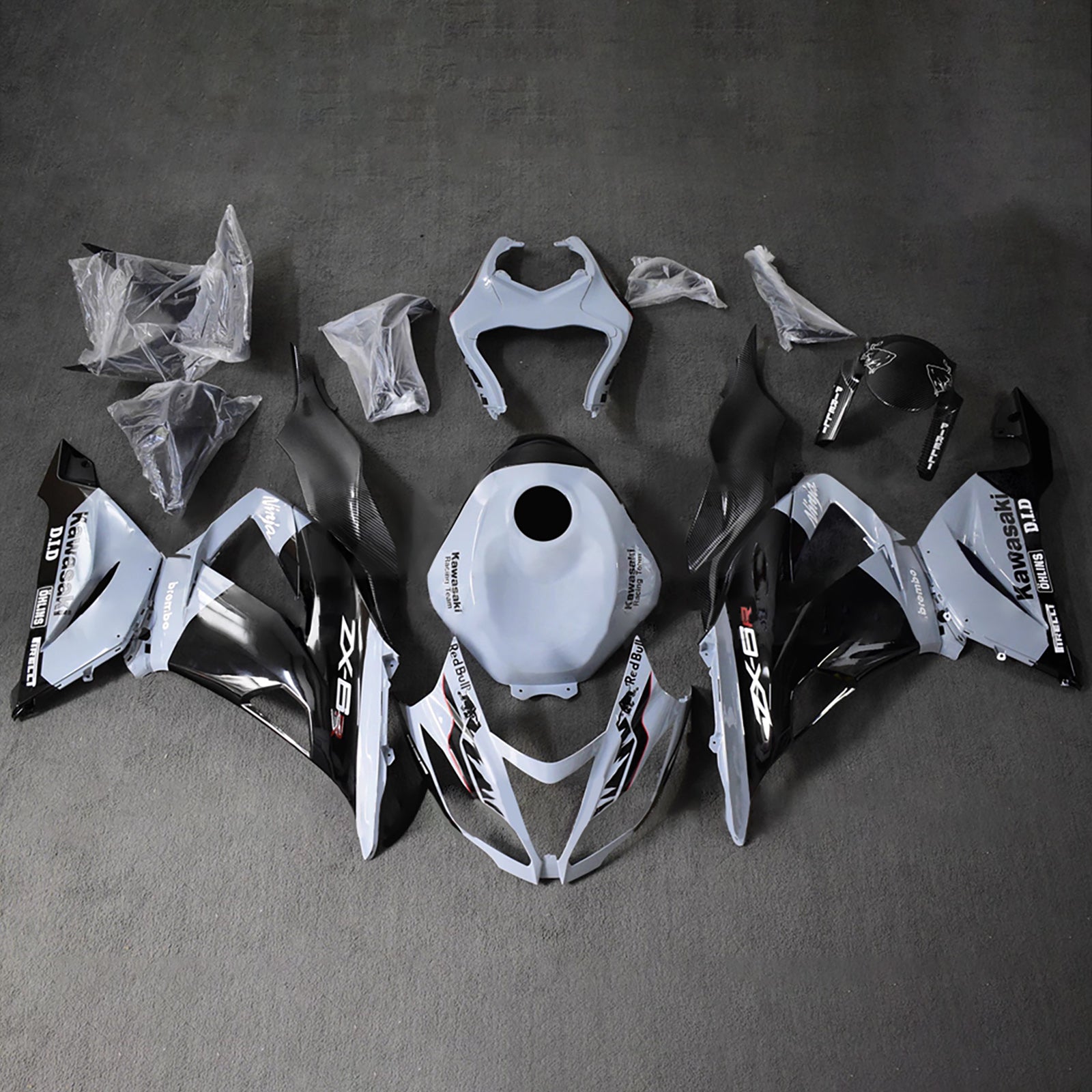 Amotopart 2013-2018 Kawasaki ZX6R 636 Black Grey Fairing Kit