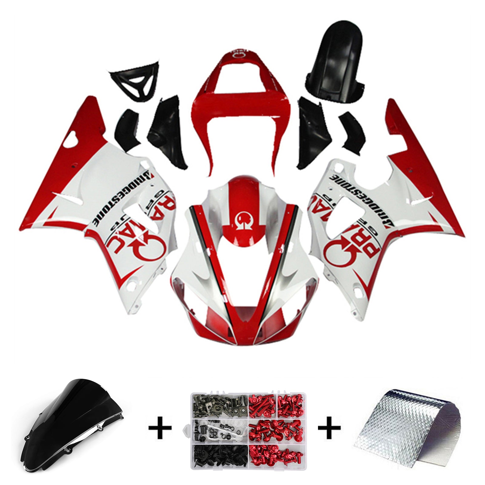 Amotopart 2000-2001 YZF 1000 R1 Yamaha Red & White Style 5 Zestaw owiewki