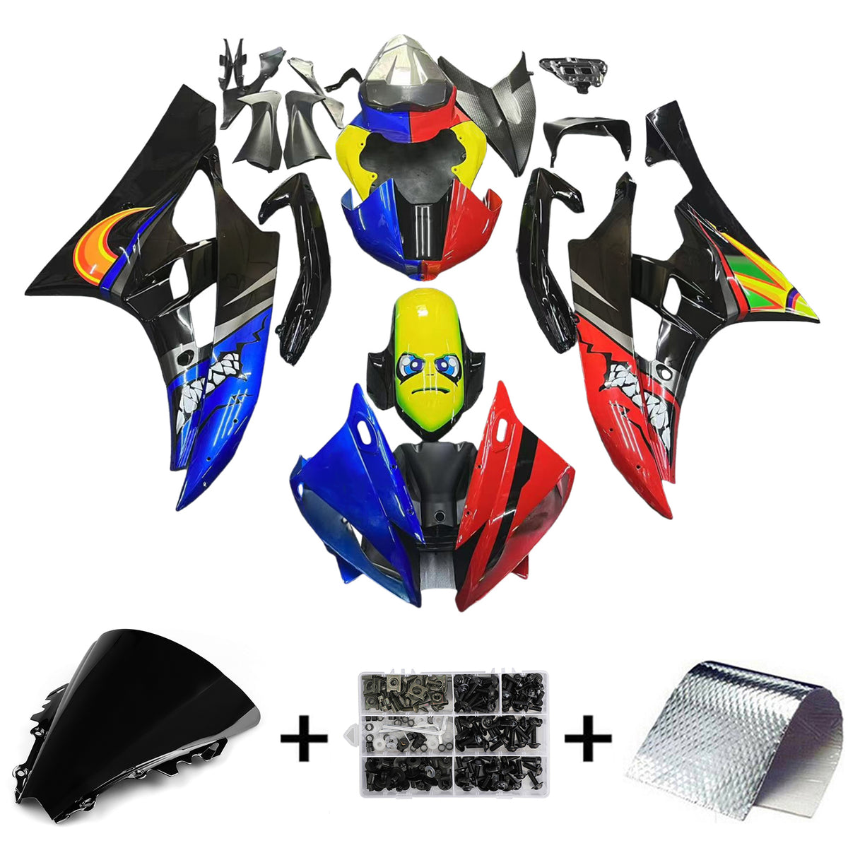 Amotopart 2006–2007 Yamaha YZF-R6 Schwarz Rot Grau Blau Verkleidungsset