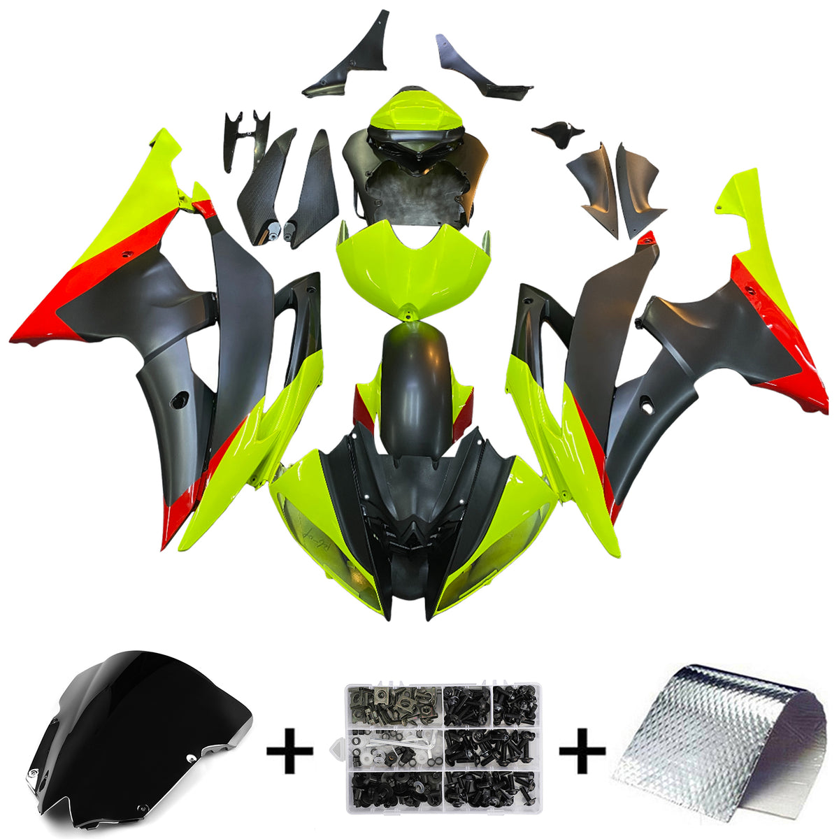 Kit carena Amotopart 2008-2016 Yamaha YZF-R6 verde nero grigio giallo