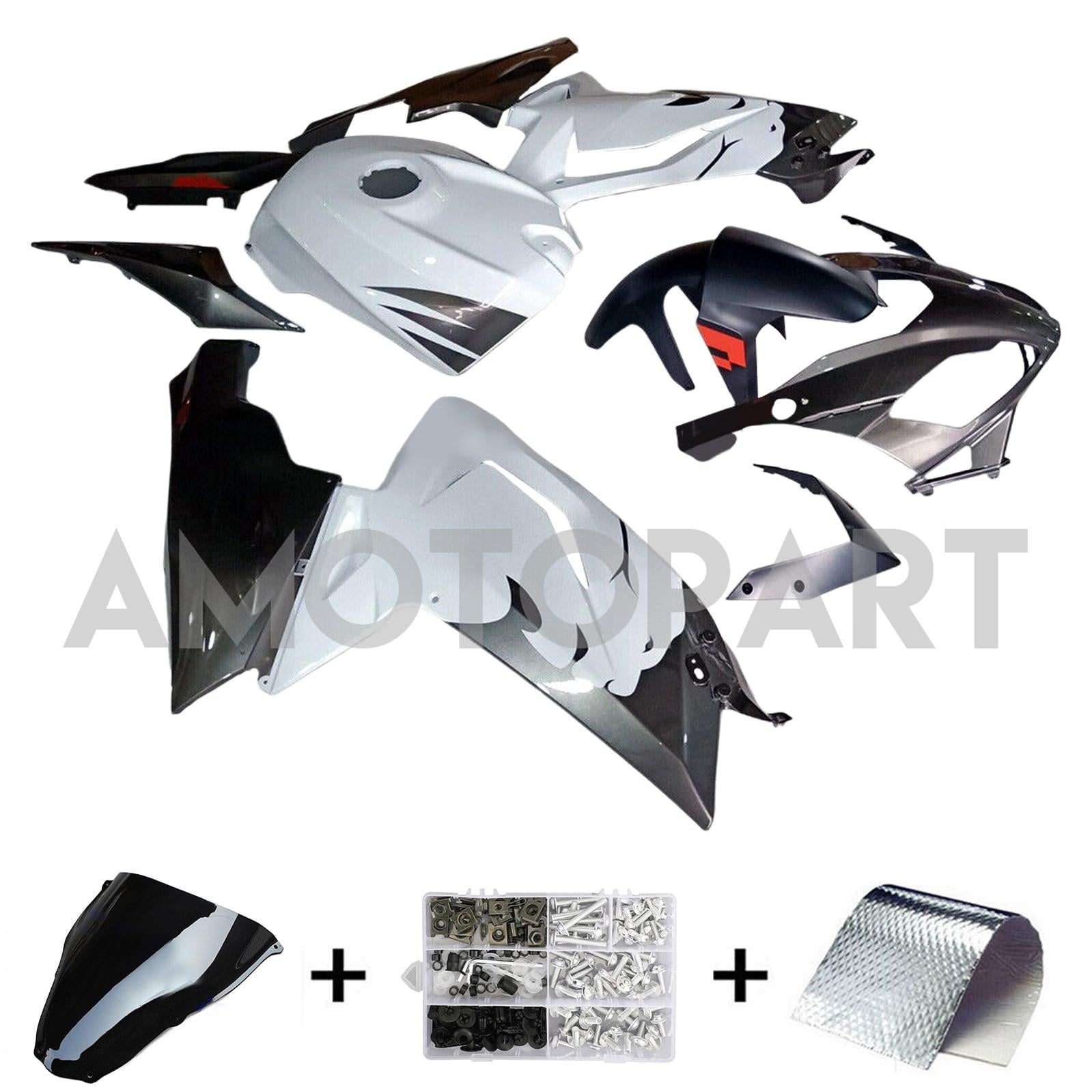 Amotopart 2006-2011 RS125 Aprilia Blanc&Kit de carénage noir