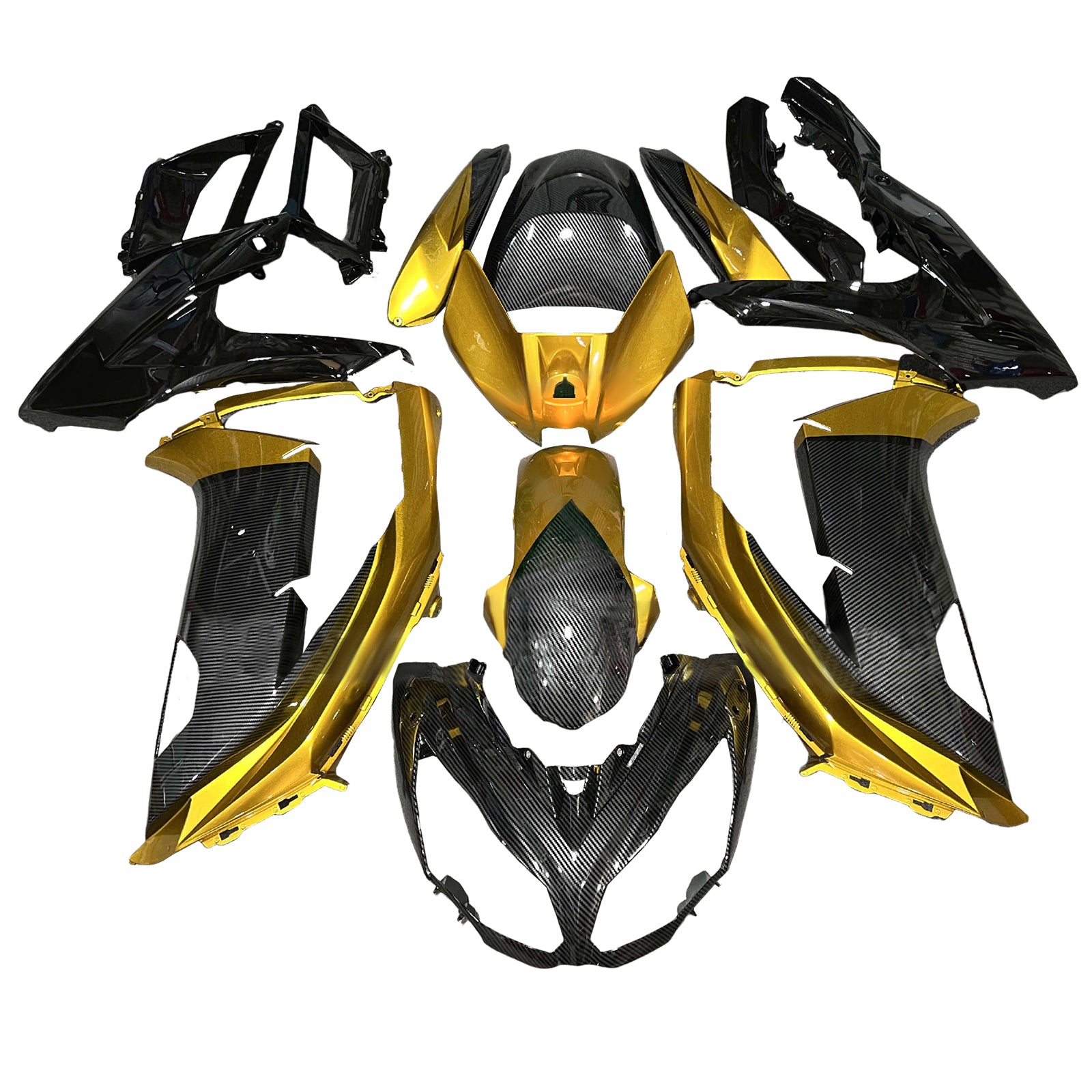 Amotopart 2012-2016 Kawasaki Ninja 650 ER6F Gold Carbon Fiber Pattern Fairing Kit