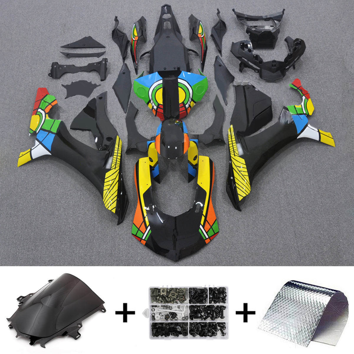 Amotopart 2015-2019 Yamaha YZF-R1 Kit de carenado negro gris