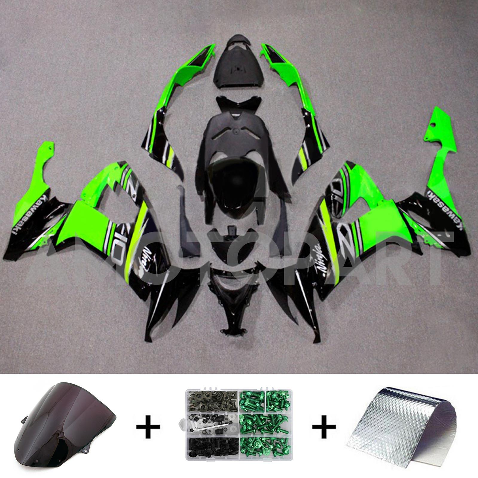 Amotopart 2008-2010 Kawasaki ZX10R Green & Black Style4 Fairing Kit