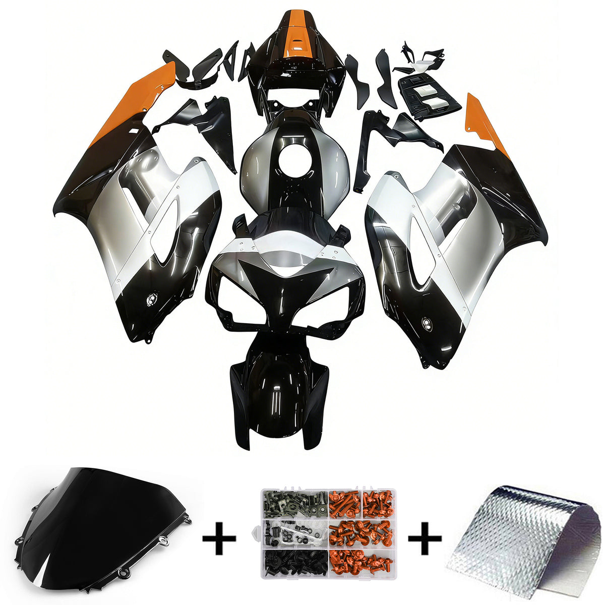 Amotopart 2004-2005 Honda CBR1000RR Silver Black Fairing Kit
