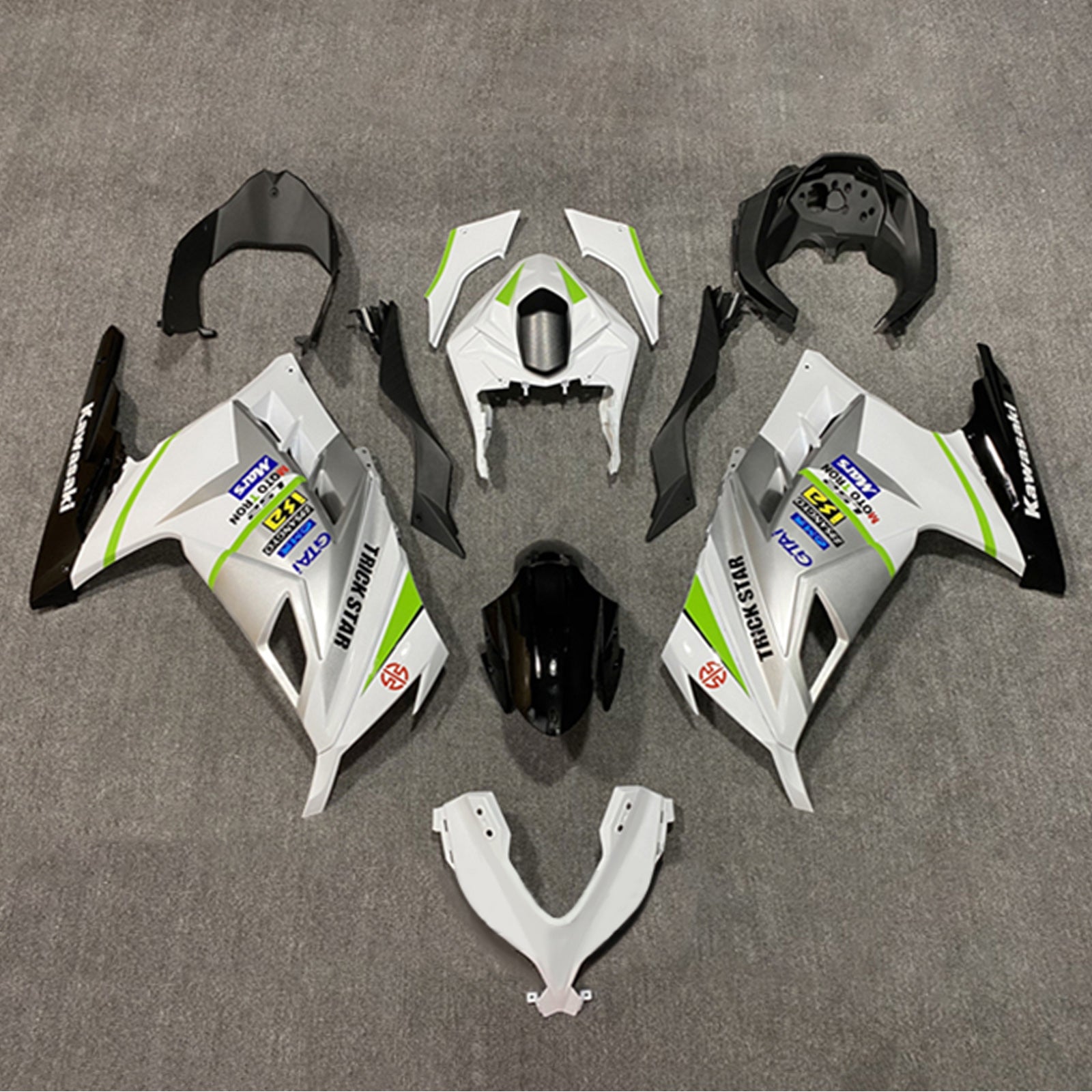Amotopart 2013-2024 Kit carena Kawasaki EX300/Ninja 300 bianco argento