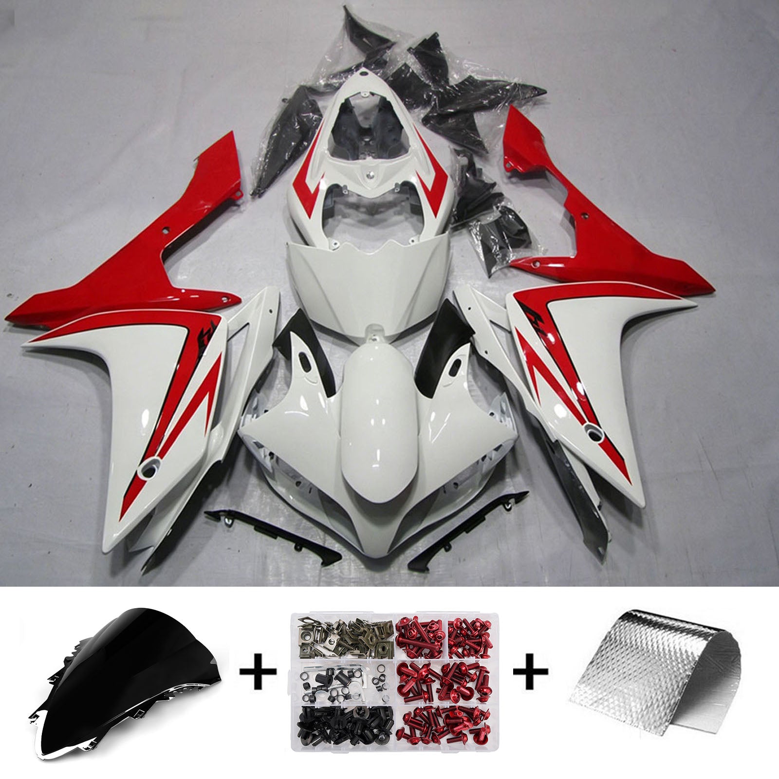 Amotopart 2007-2008 Yamaha YZF 1000 R1 White/Red Fairing Kit