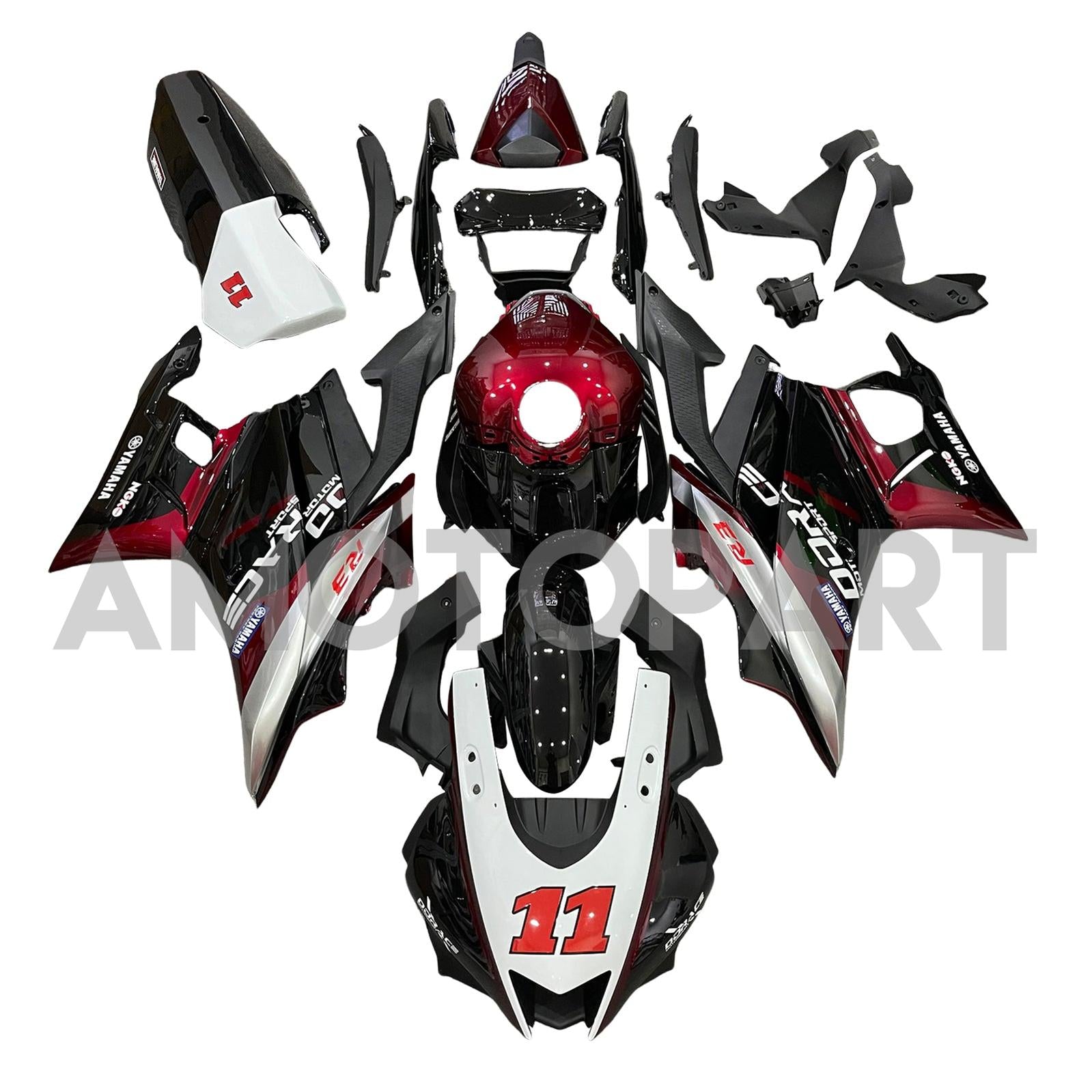 Amotopart 2022-2023 Yamaha YZF-R3 R25 Red & Black Fairing Kit